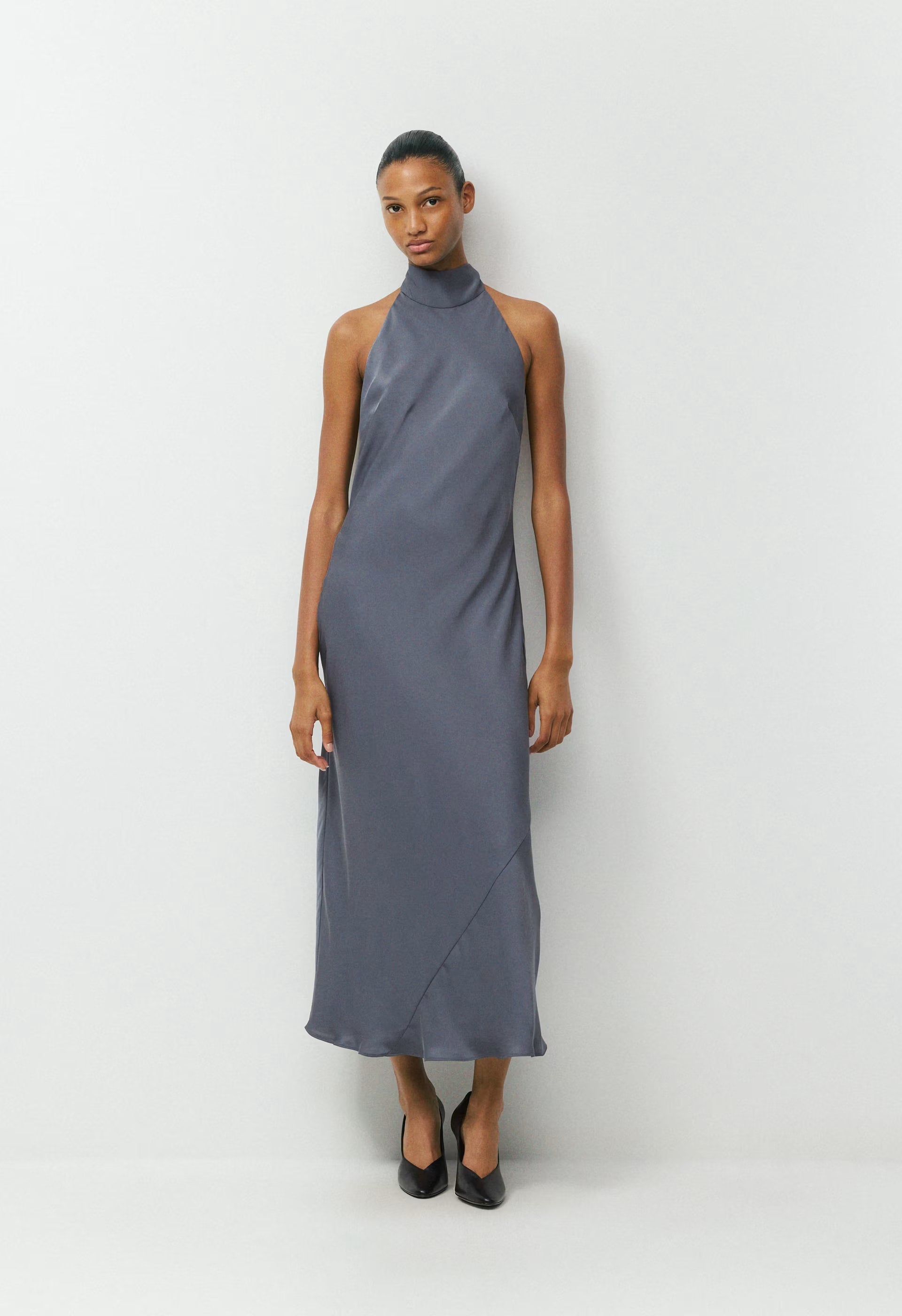 Tidal Satin Halter Dress - CACAO NIB BROWN