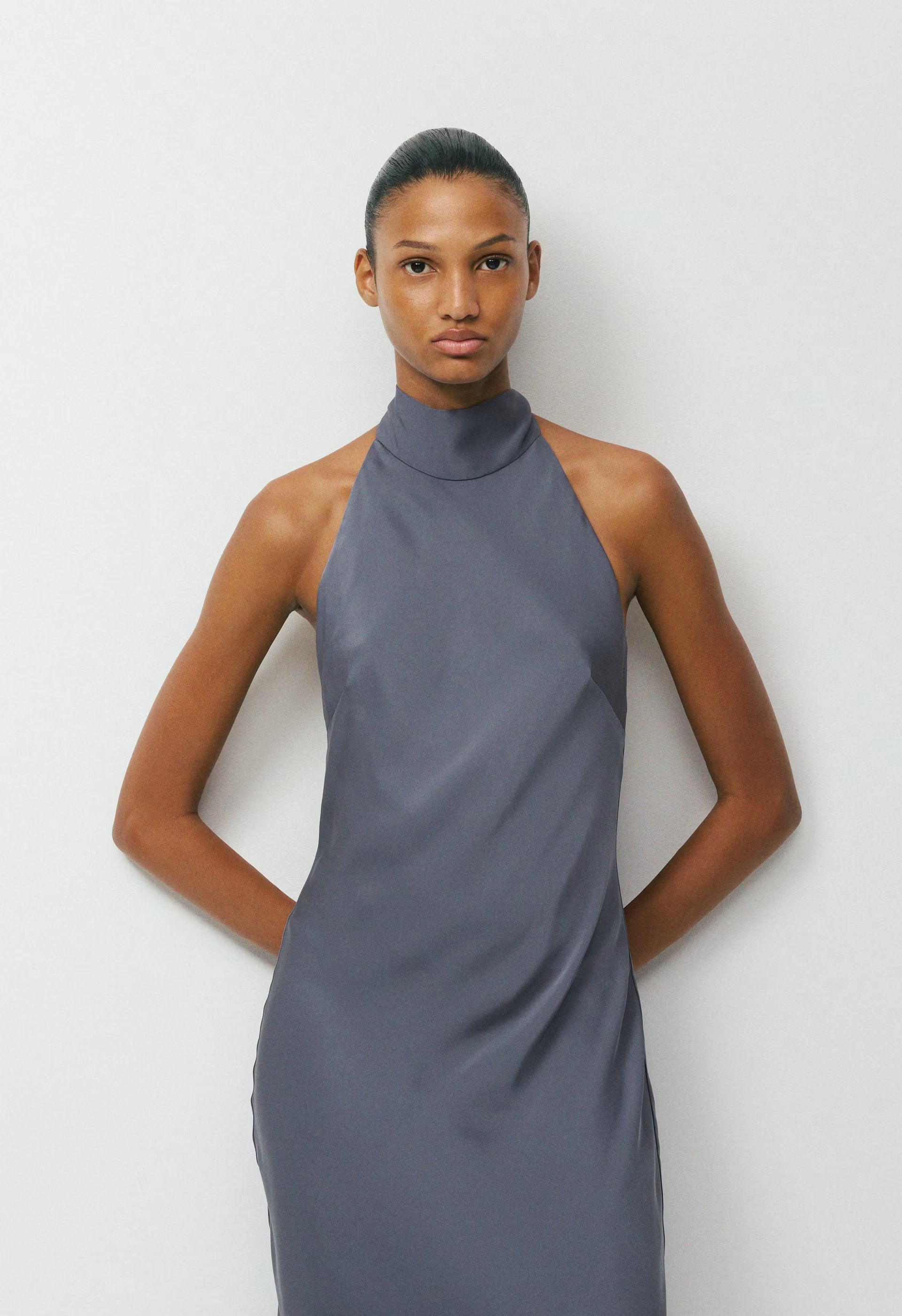 Tidal Satin Halter Dress - GALA PLUM