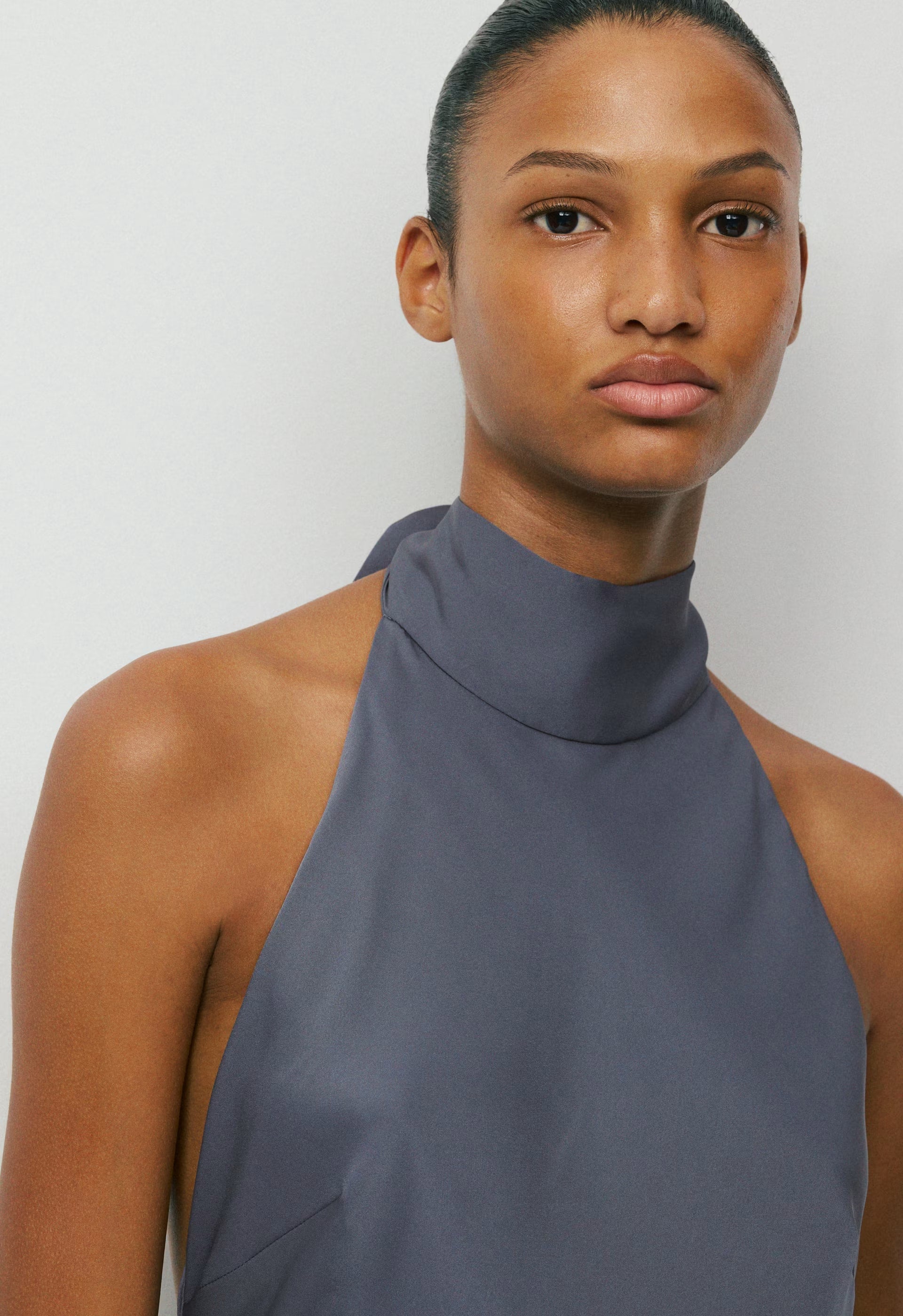 Tidal Satin Halter Dress - GALA PLUM