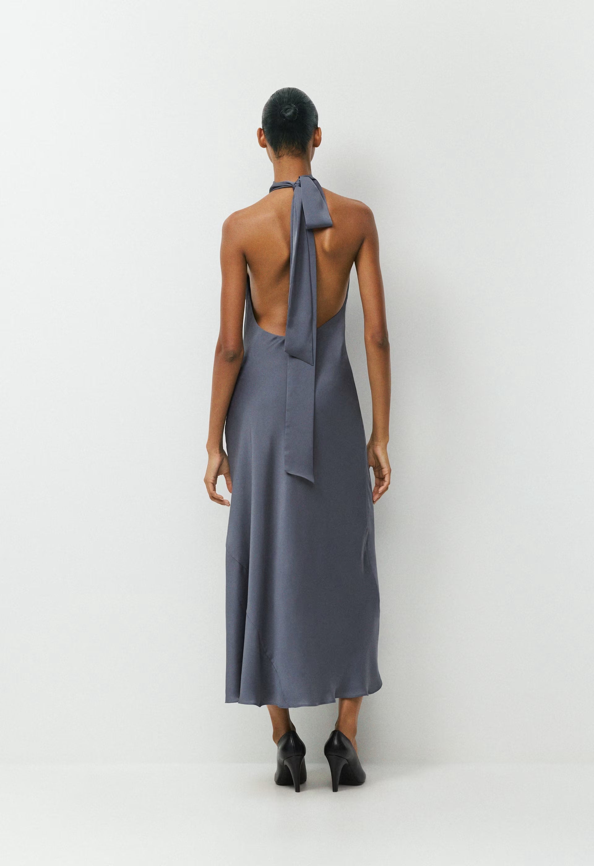 Tidal Satin Halter Dress - CACAO NIB BROWN