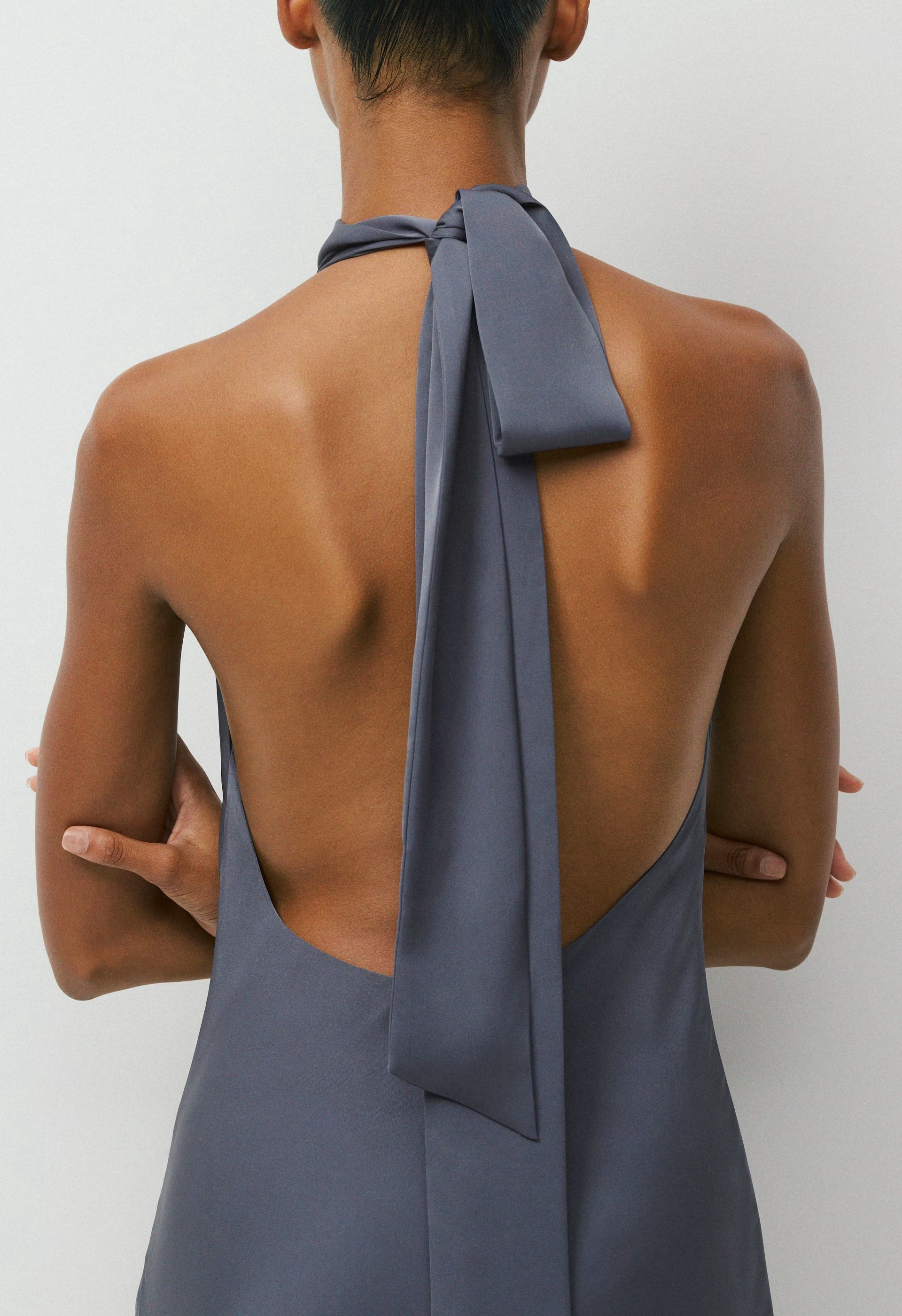 Tidal Satin Halter Dress - VINTAGE NAVY