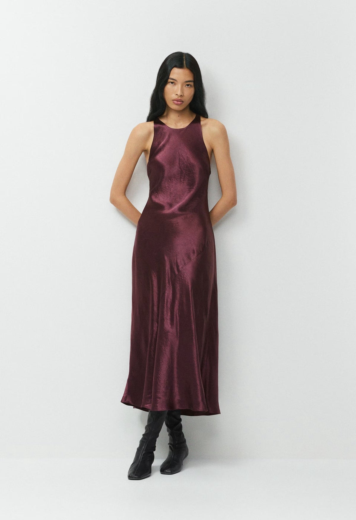 Windswept Satin Dress - GALA PLUM