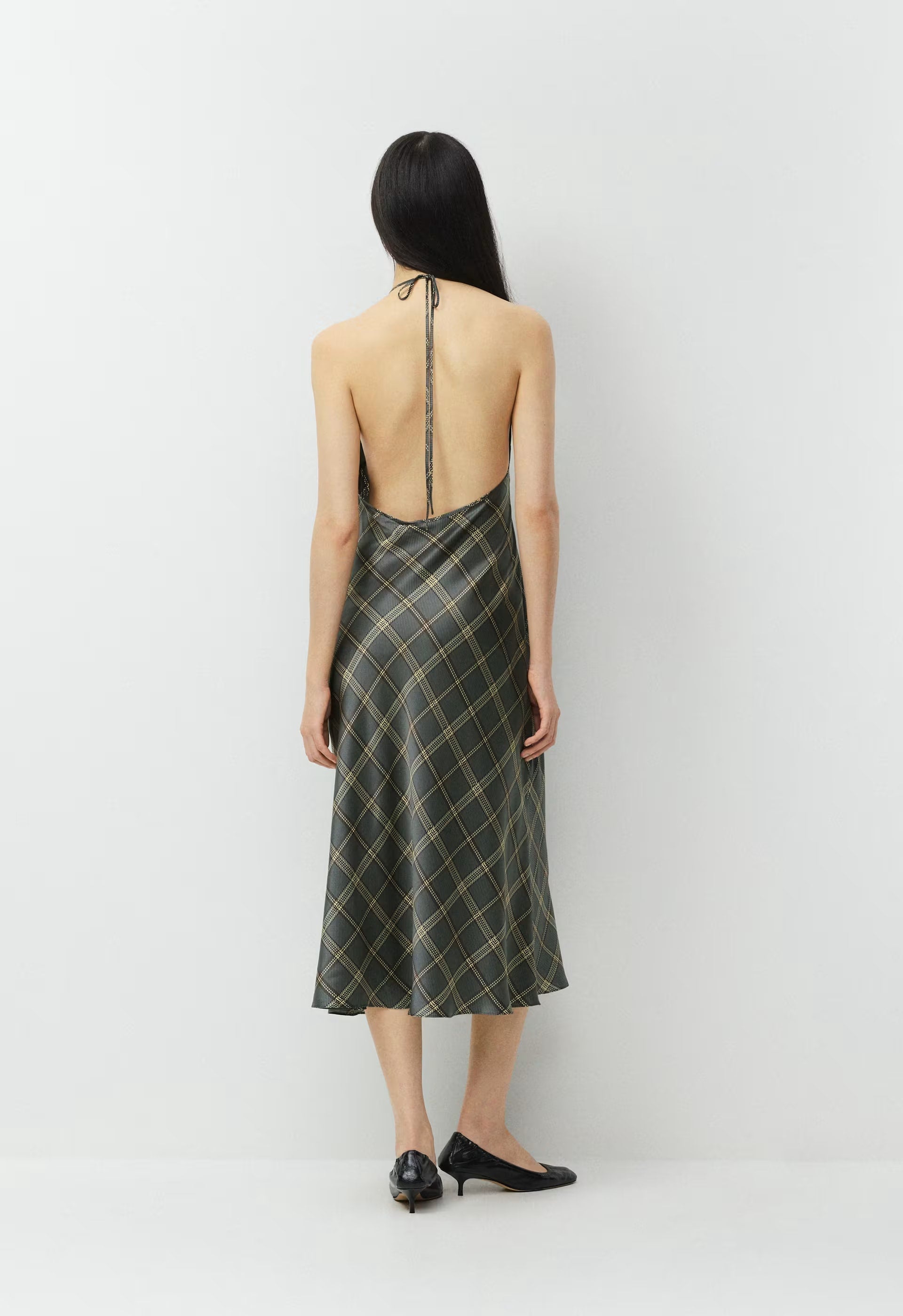 Estate Silk Halter Dress - DK GREY/ SSIDE CREAM