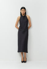 Audience Satin Maxi Halter Dress - BLACK/BIRCH