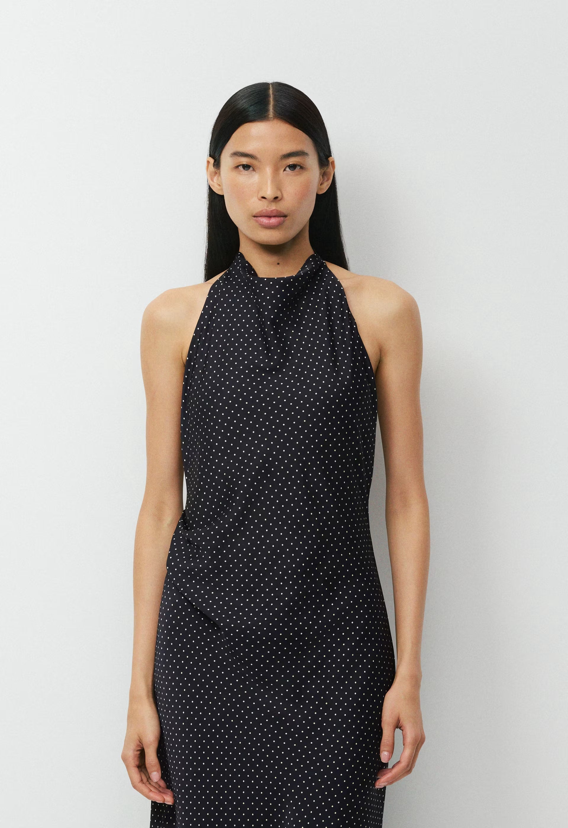 Audience Satin Maxi Halter Dress - BLACK/BIRCH