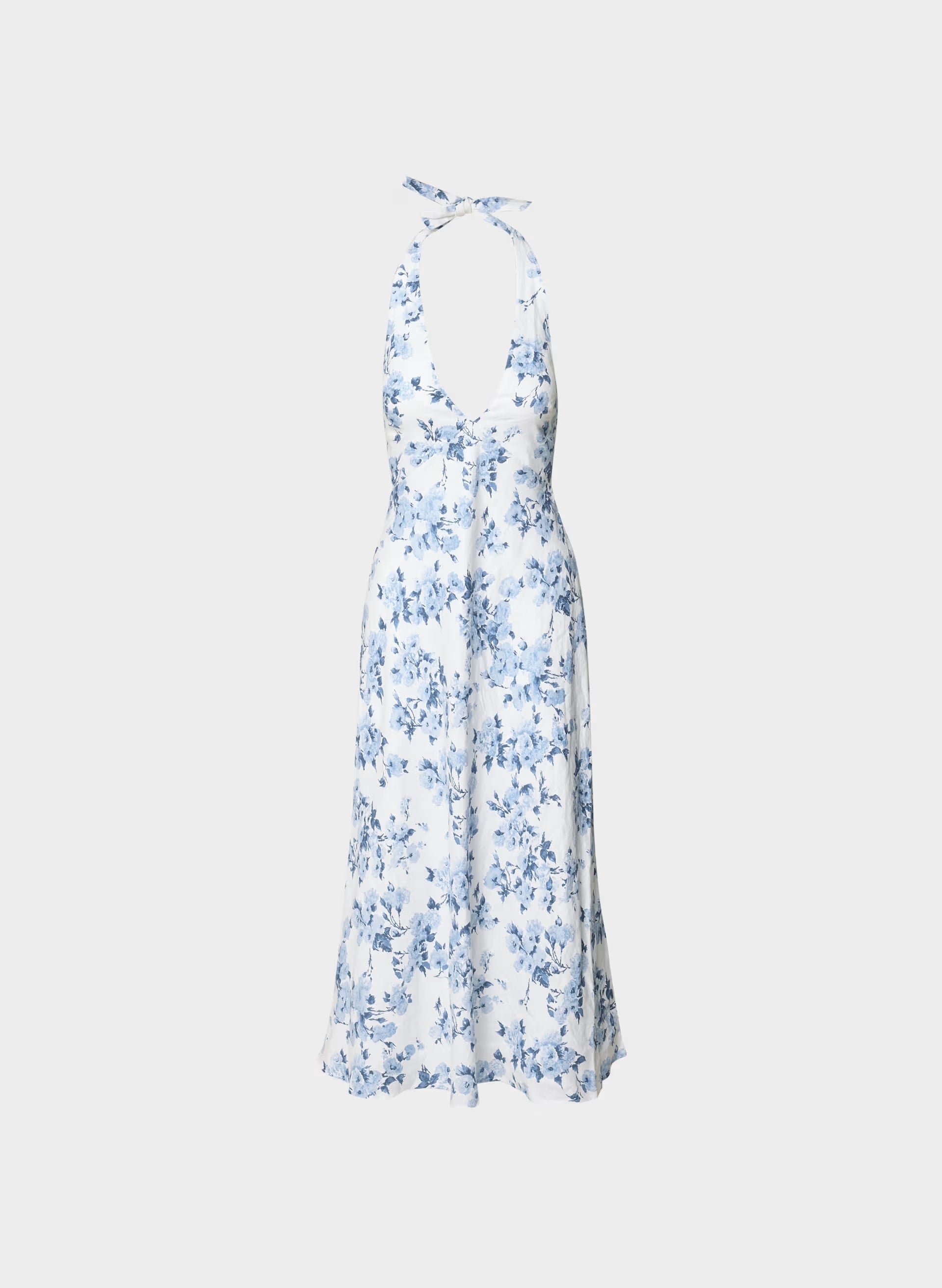 Nightscape Linen Halter Dress - WHITE/ FR BLUE
