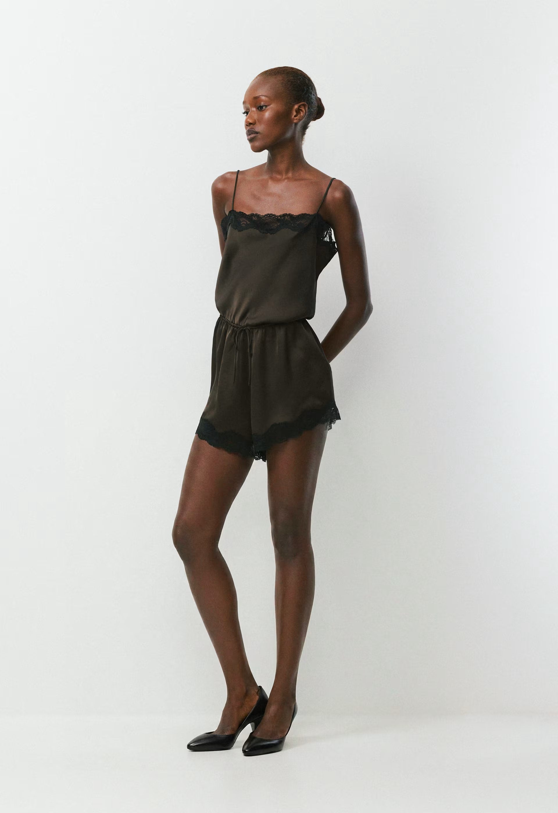 Pulse Satin Romper - CACAO NIB BRWN/BLACK