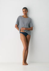 Loom Linen Quay T-Shirt - ADMIRAL/ LIGHT BIRCH