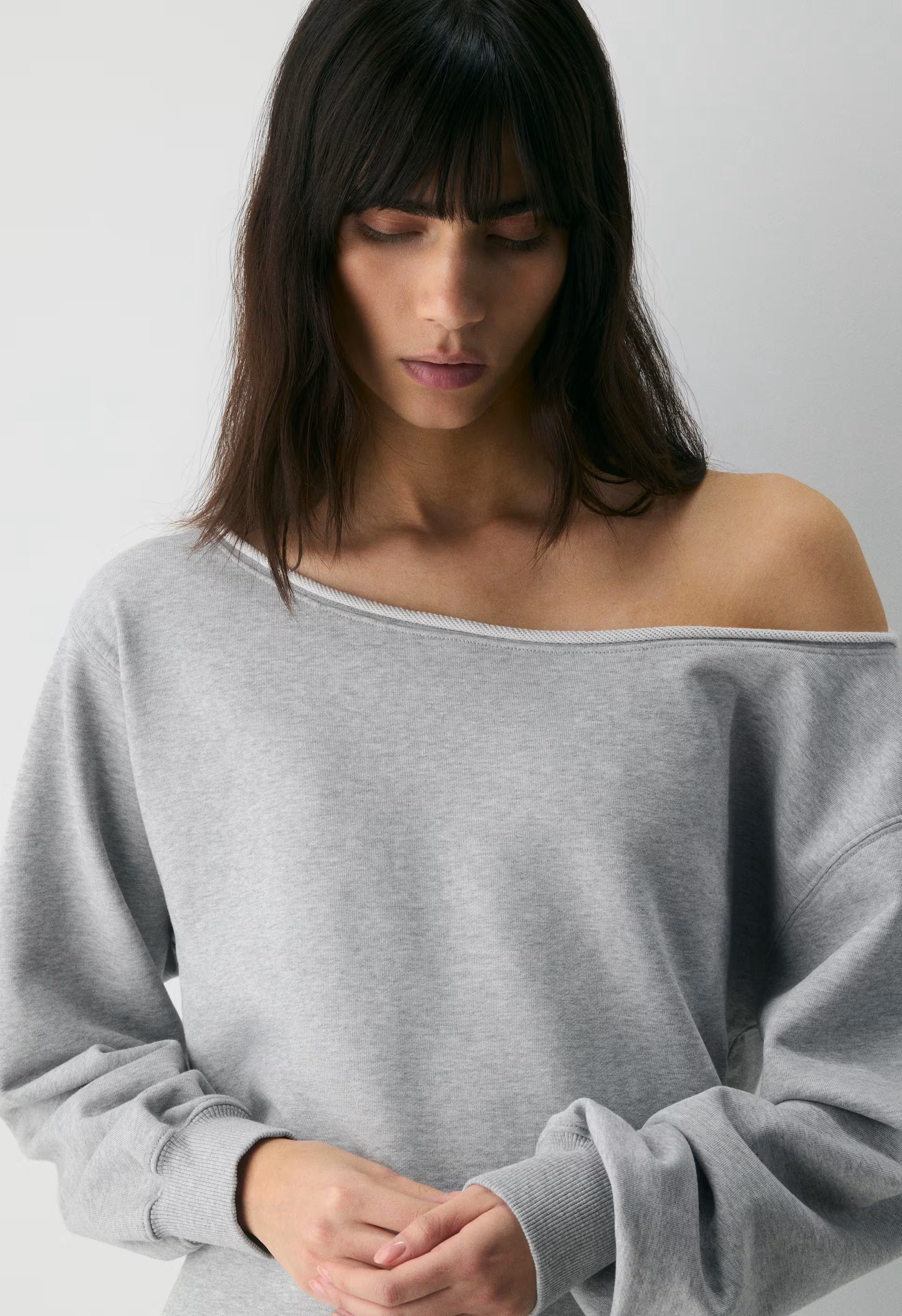 Terry Sweatfleece Perfect Off-Shoulder Top - HEATHER CHROME