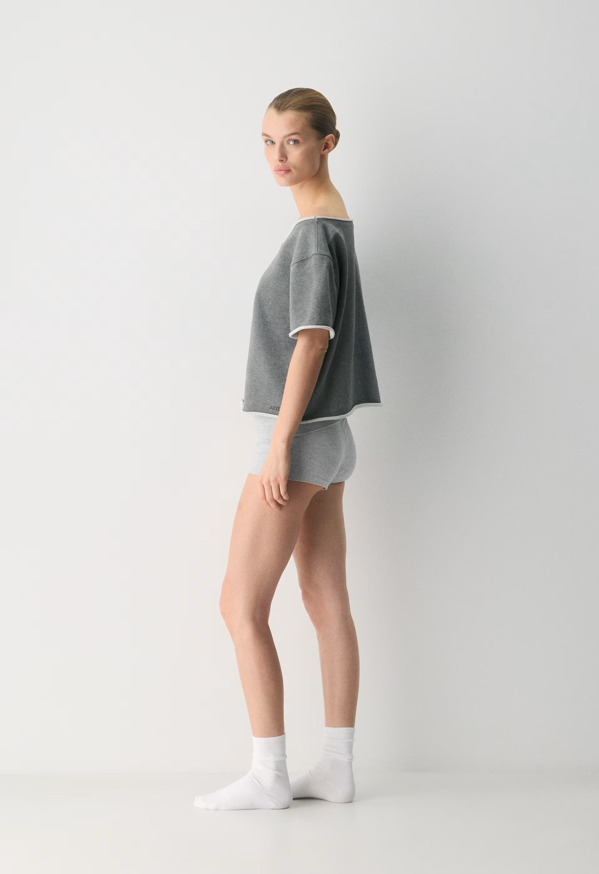 Terry Sweatfleece Perfect Off-Shoulder Shirt - HEATHER DARK GREY