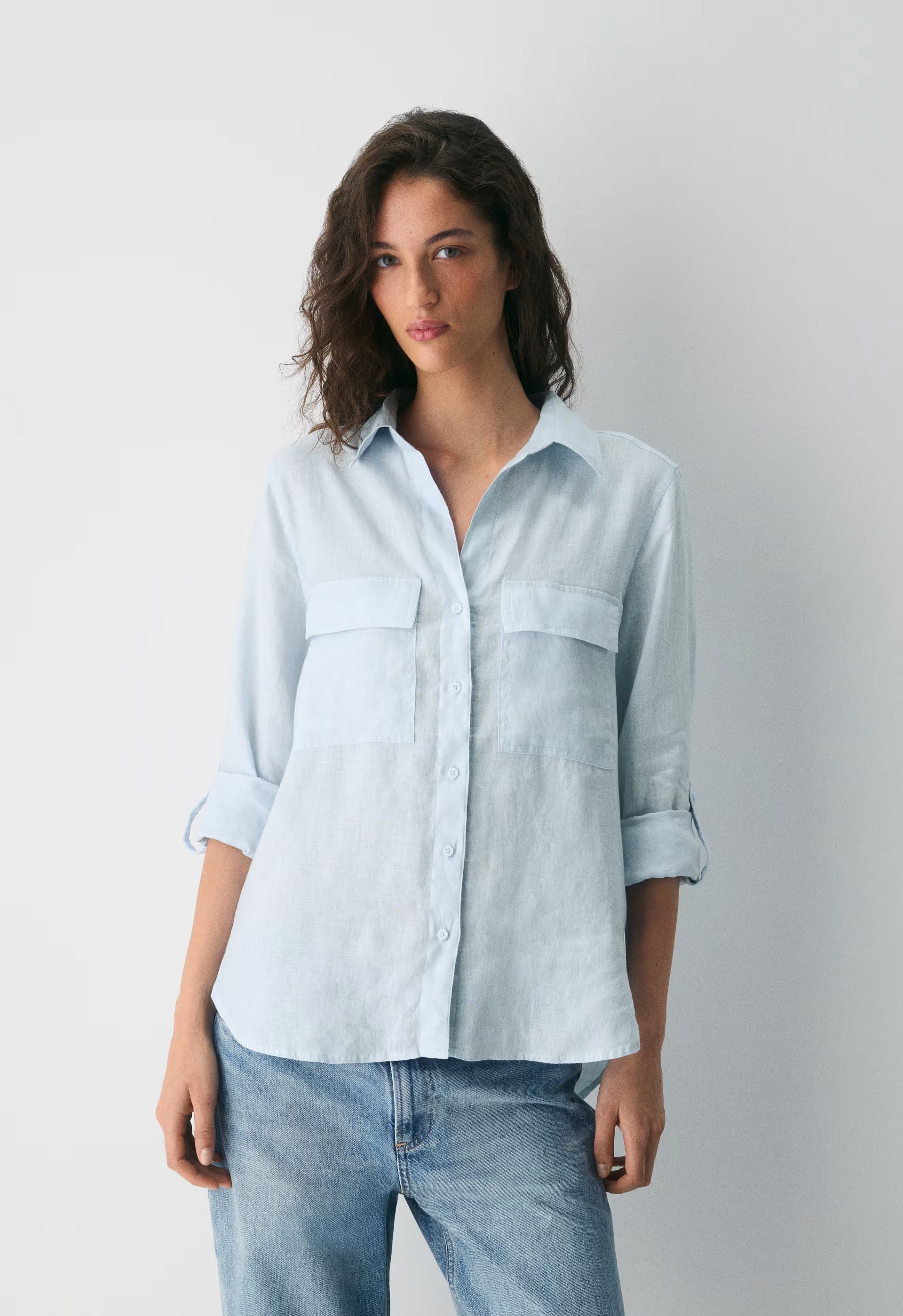 Utility Linen Shirt - WHITE/BLACK