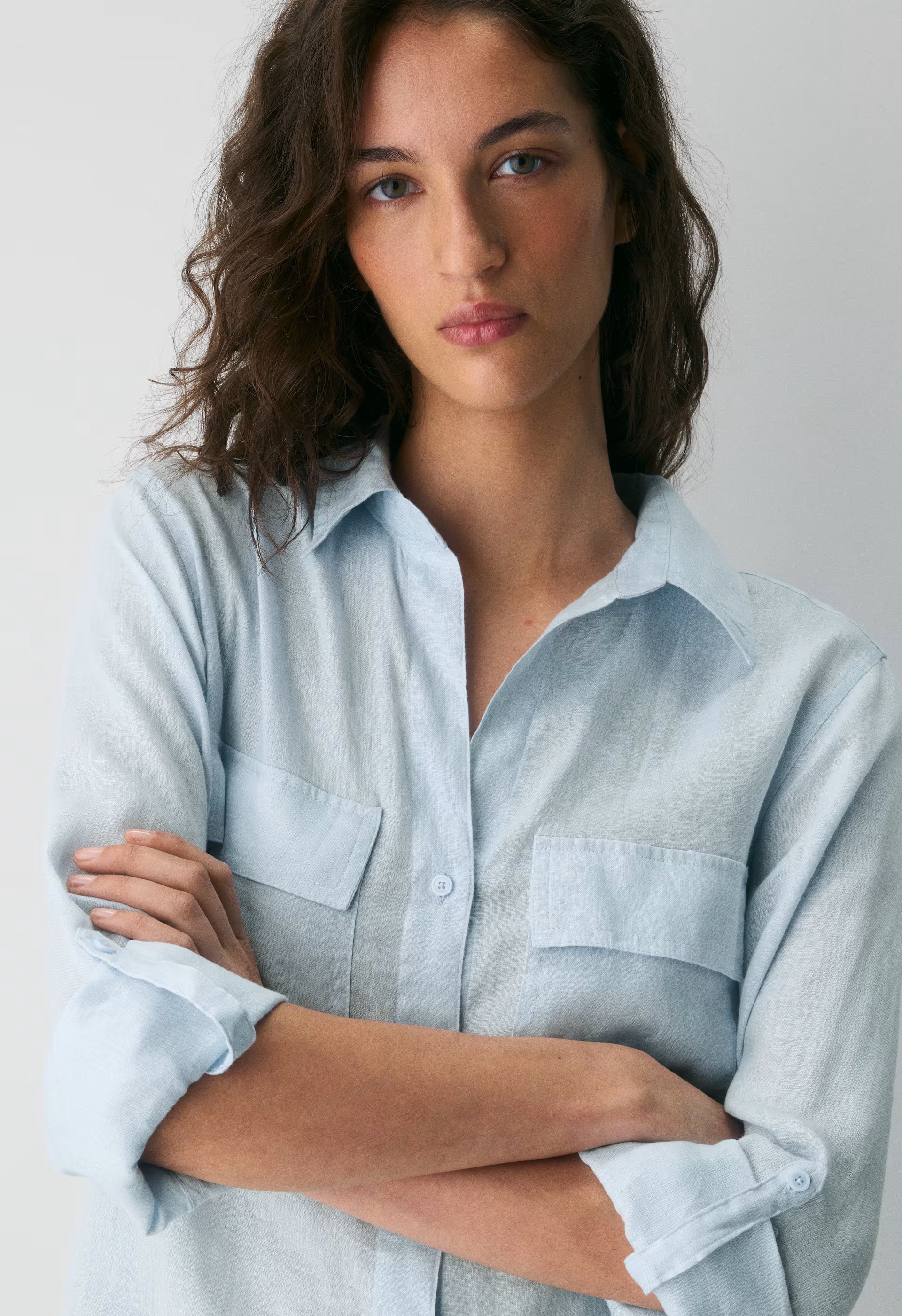 Utility Linen Shirt - WHITE/BLACK