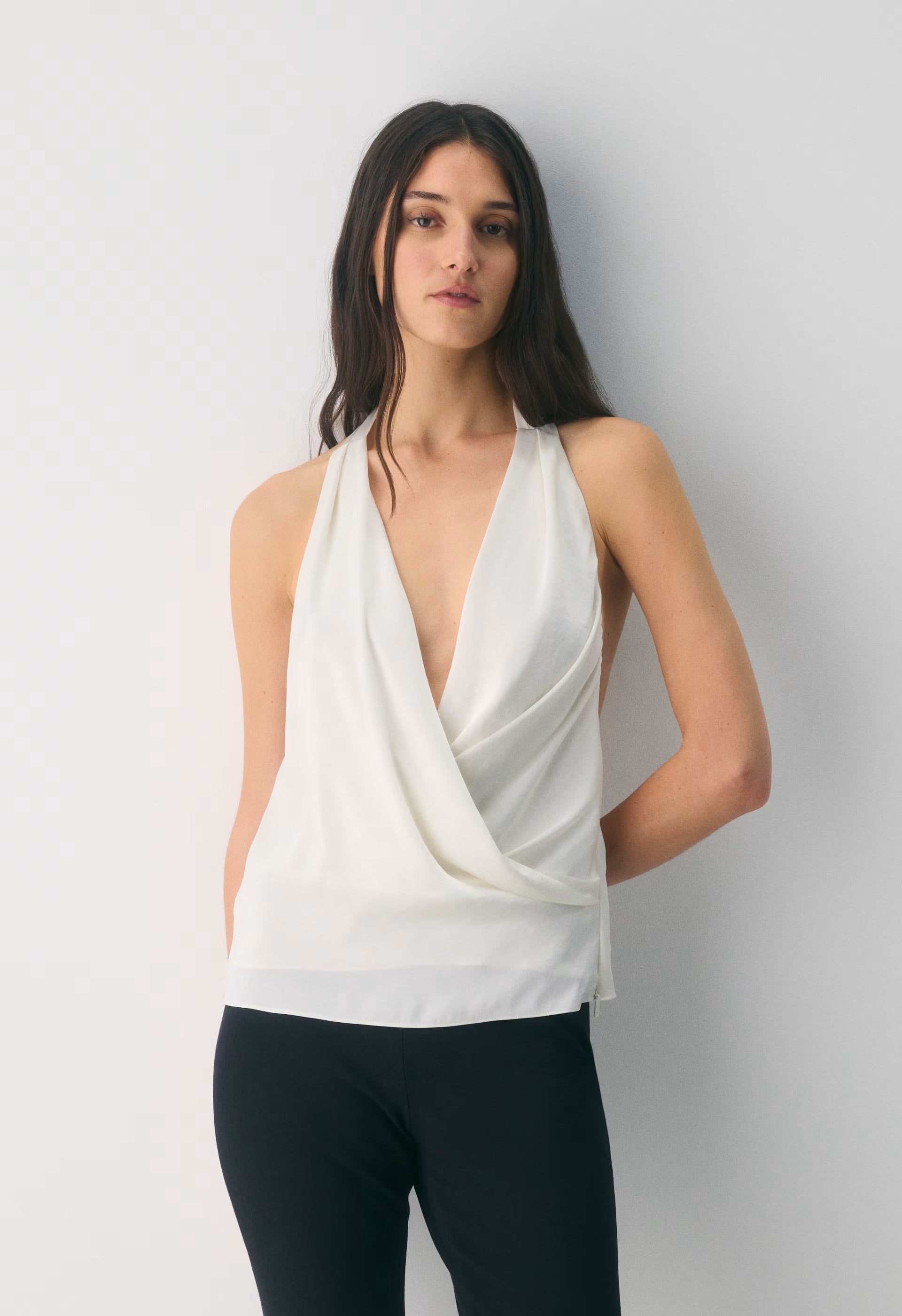 Martini Satin Halter Top - LIGHT BIRCH