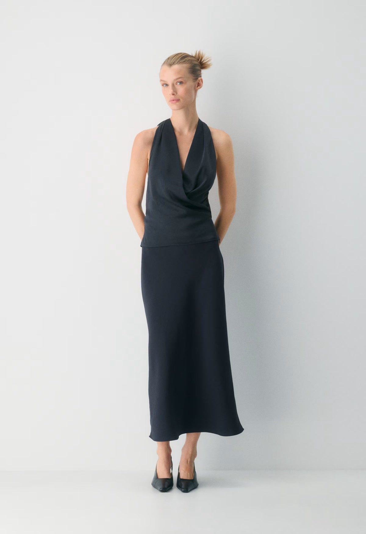Martini Satin Halter Top - DARK NIGHT NAVY
