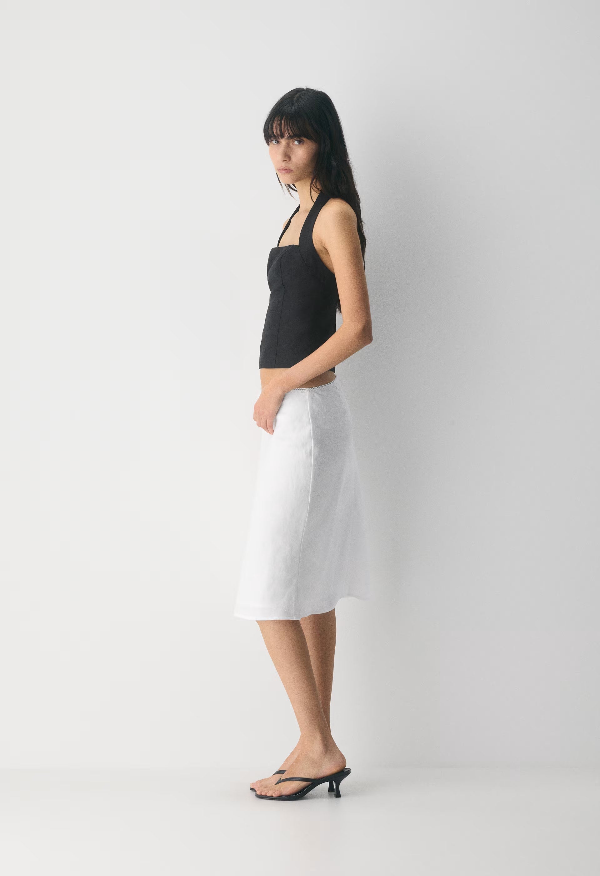 Whisper Linen Halter Top - BLACK