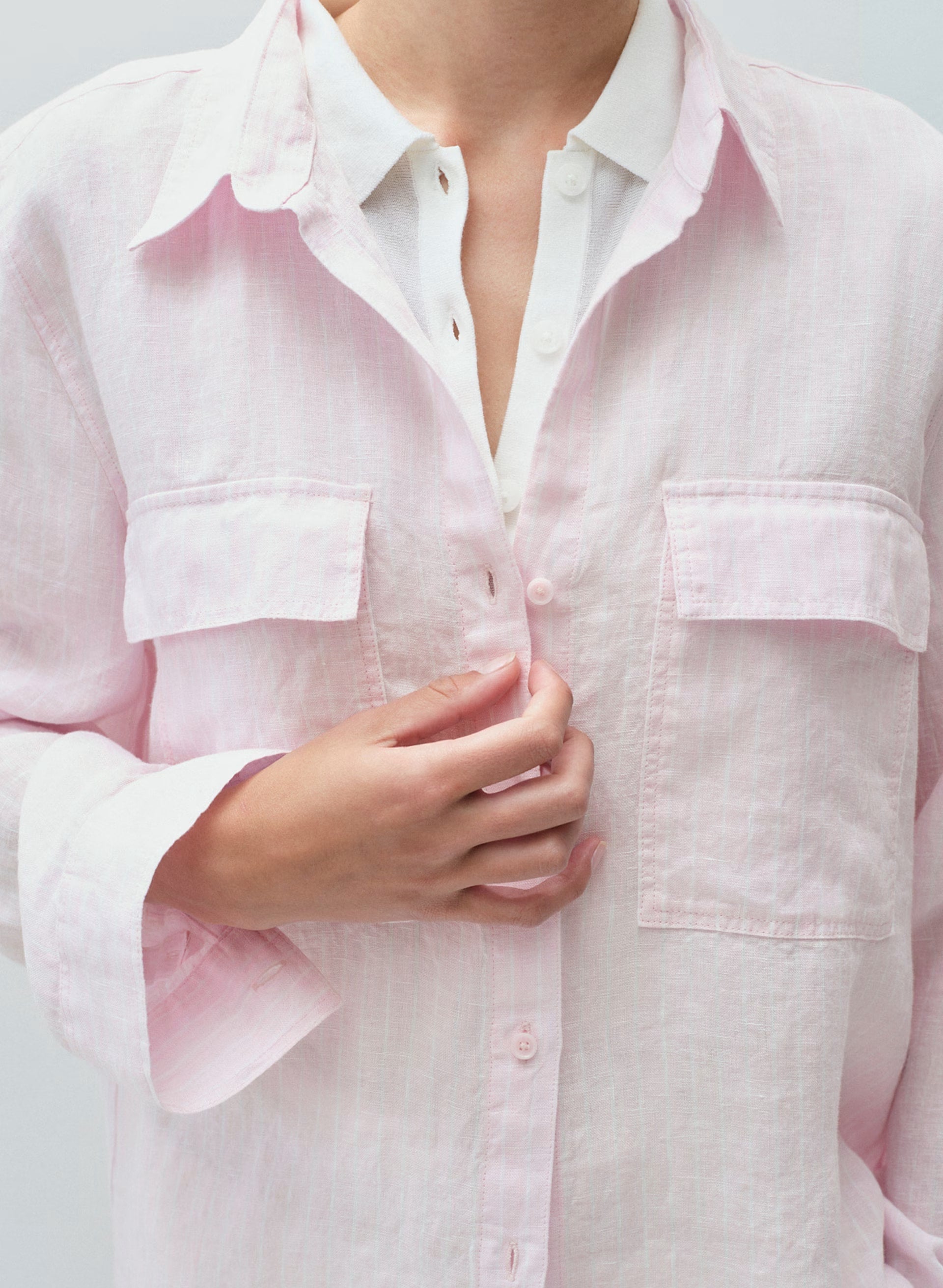 Utility Linen Shirt - MTCHLL STRP V PK/BRWH