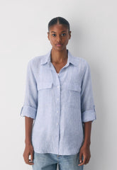 Utility Linen Shirt - WLSON STRP FR BL/B WH