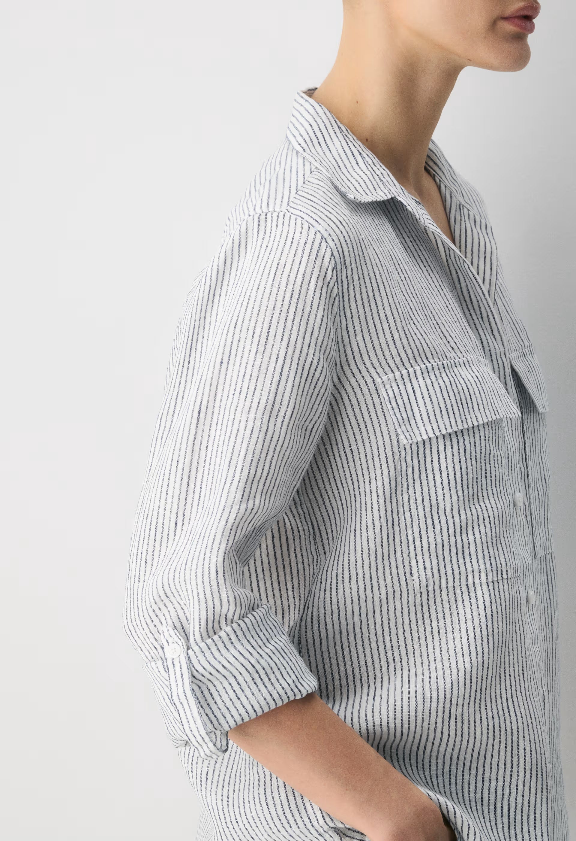 Utility Linen Shirt - MILN STRIPE W/HRBR NV