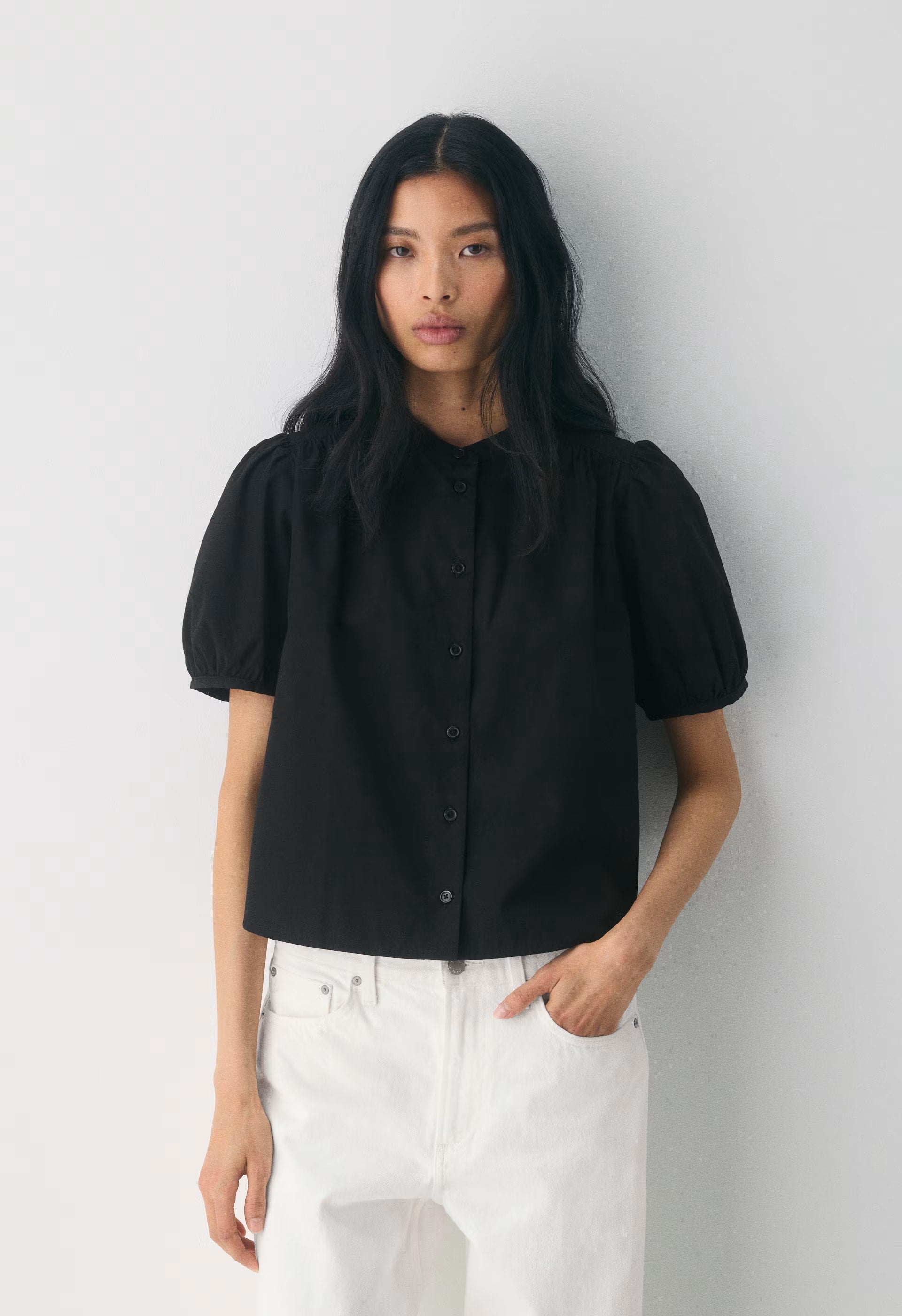 Italic Poplin Blouse - BLACK
