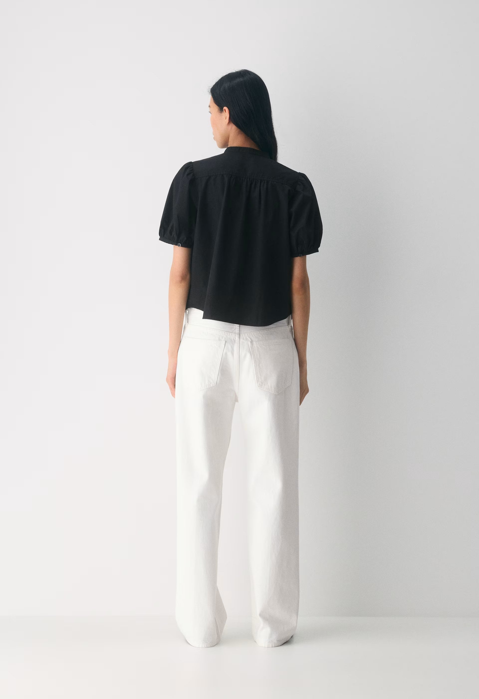 Italic Poplin Blouse - BLACK