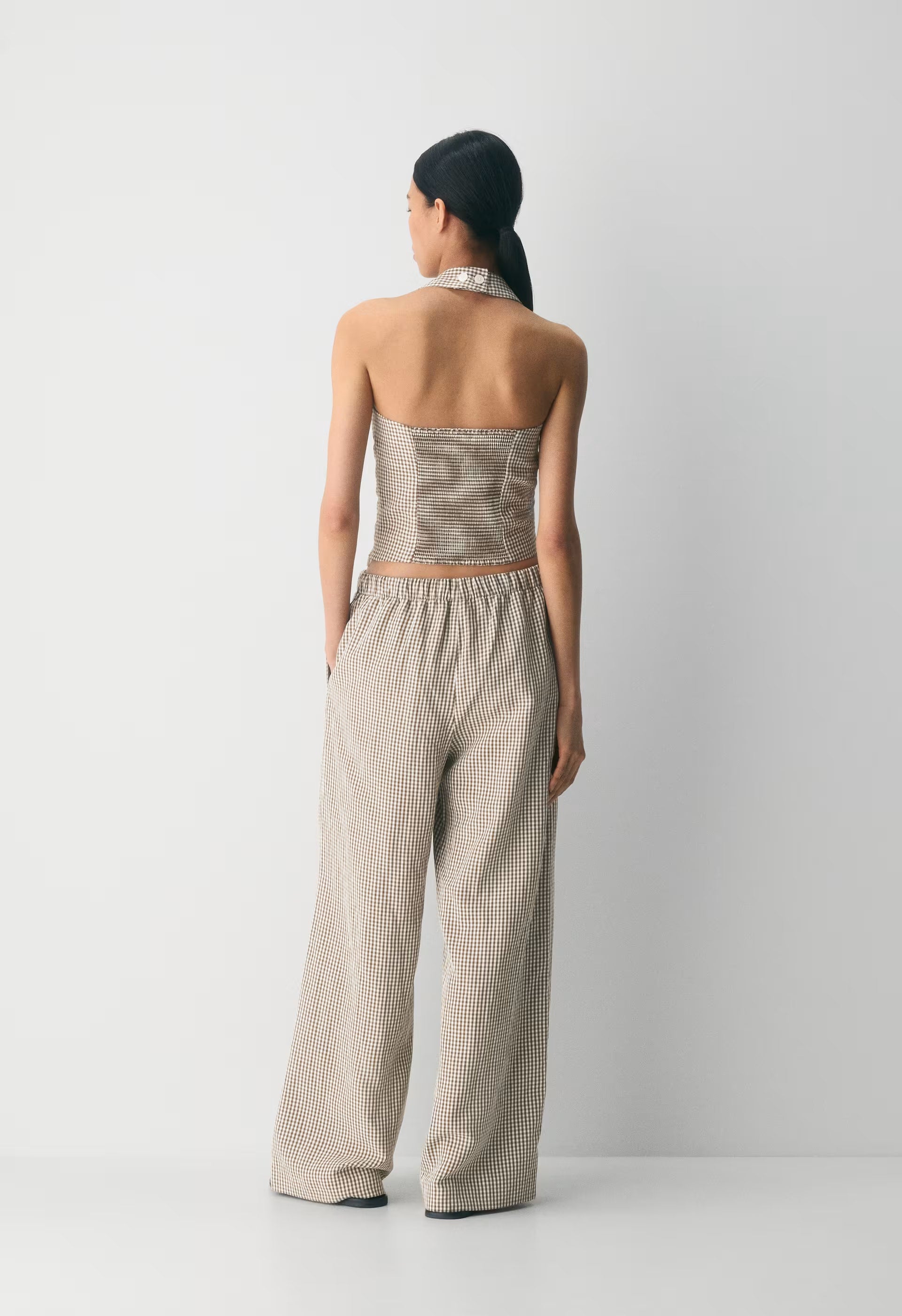 Whisper Linen Halter Top - SRPHN CHCK L BH/CL BR