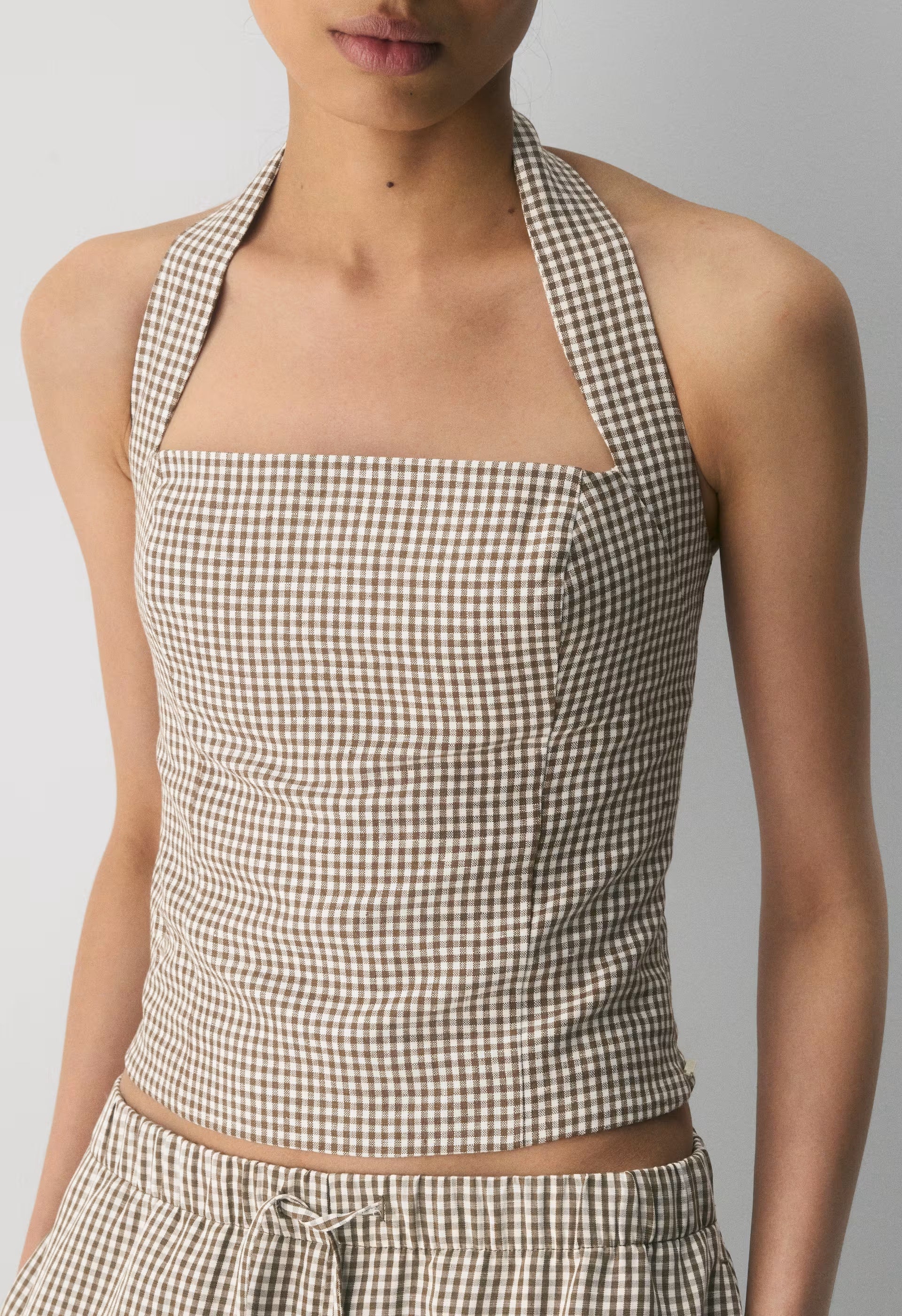 Whisper Linen Halter Top - SRPHN CHCK L BH/CL BR