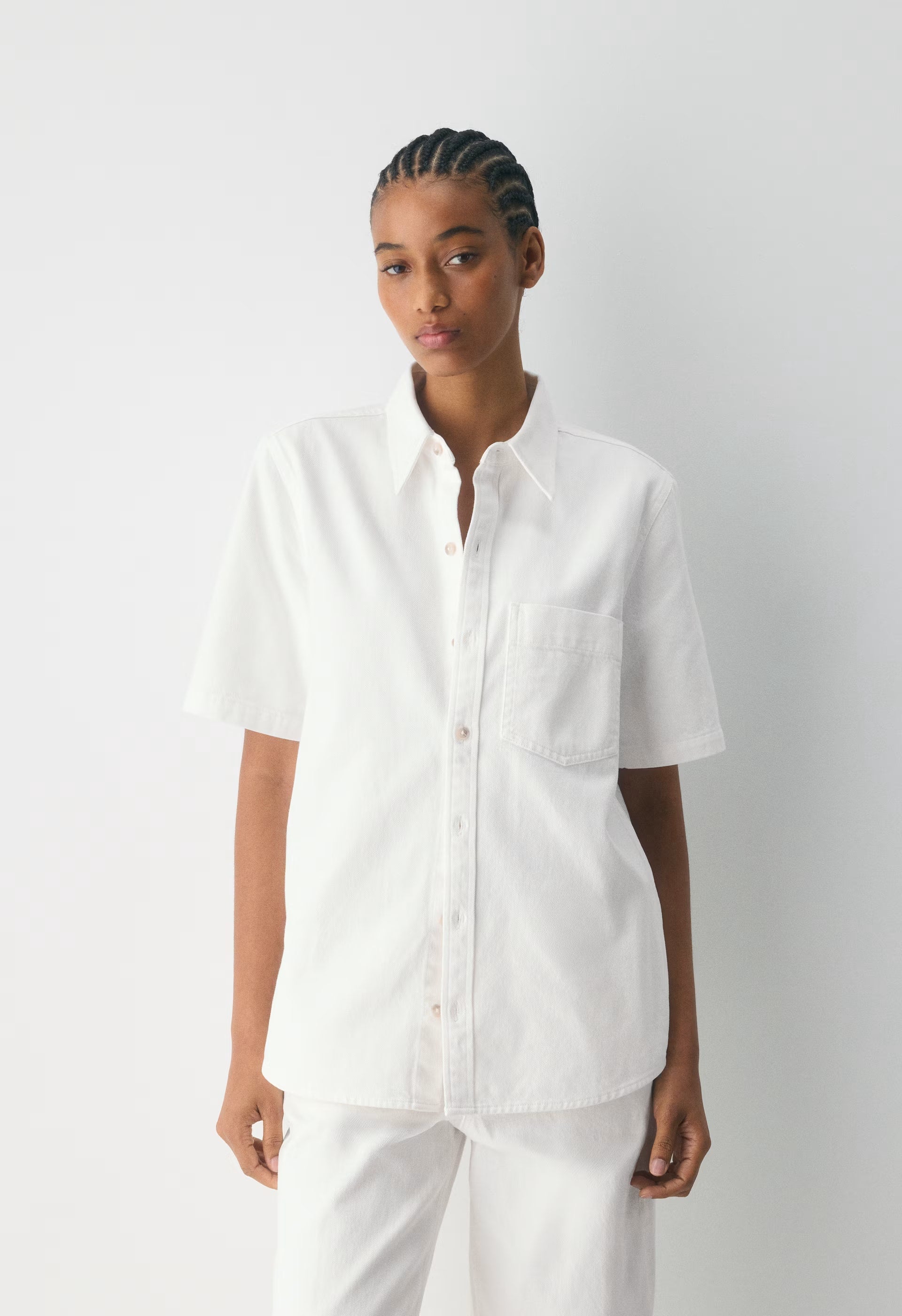 Denim Forum The '90s Vintage Shortsleeve Denim Shirt - A LITTLE WHITE LIE