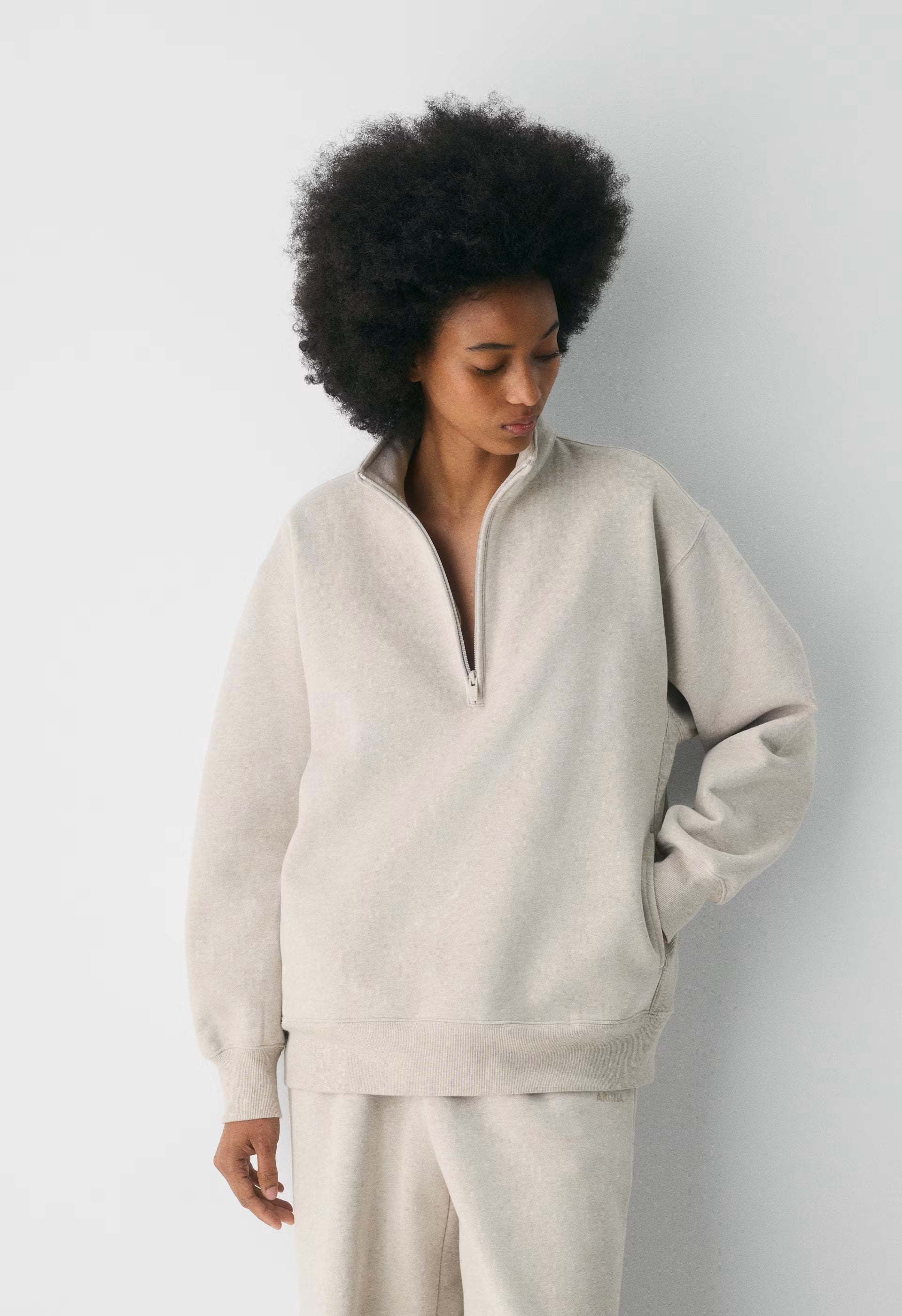 Cozy Sweatfleece Boyfriend 1/2 Zip - HEATHER ECRU