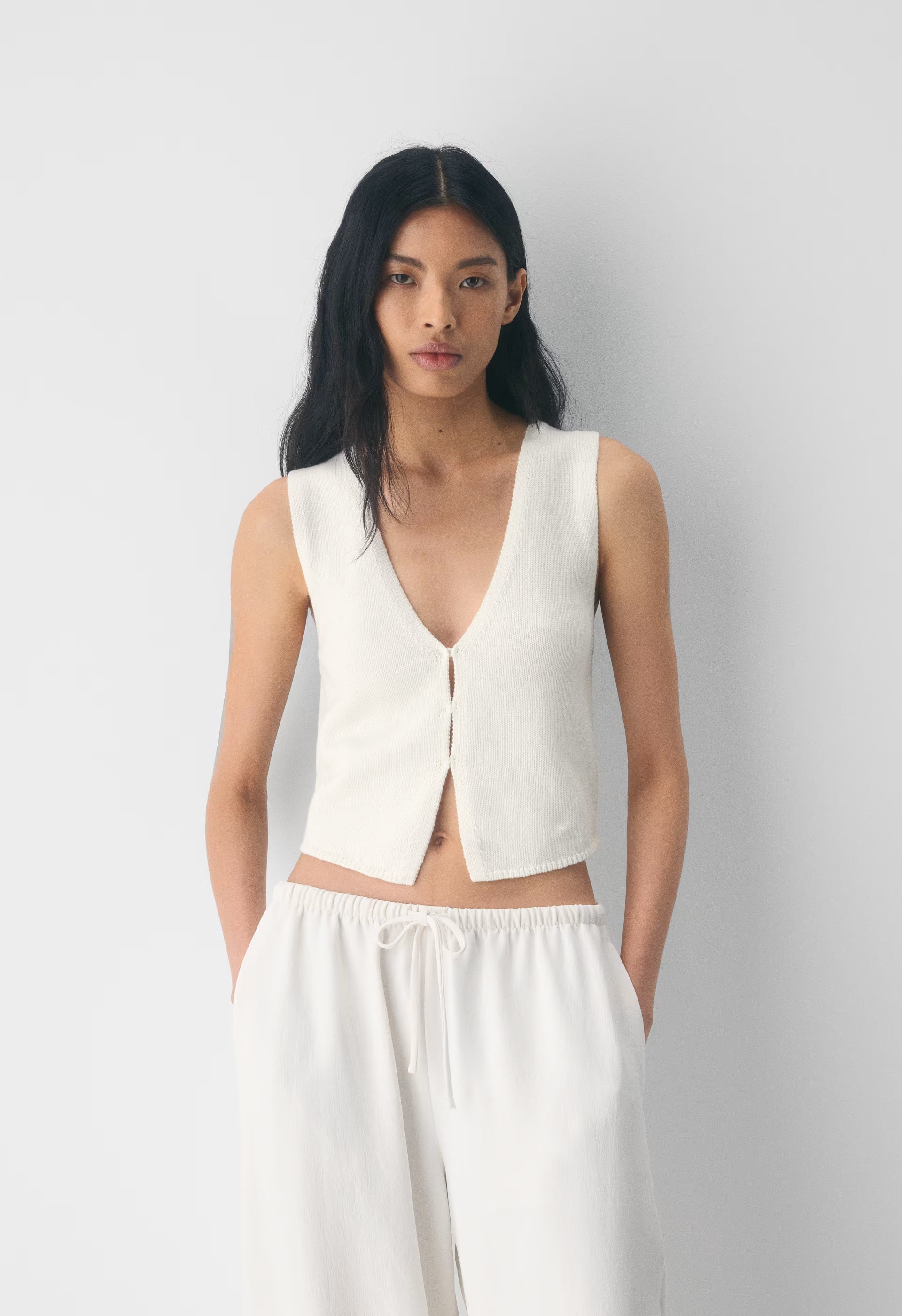 Cotton Charm™ Basque Sweater Vest - LIGHT BIRCH