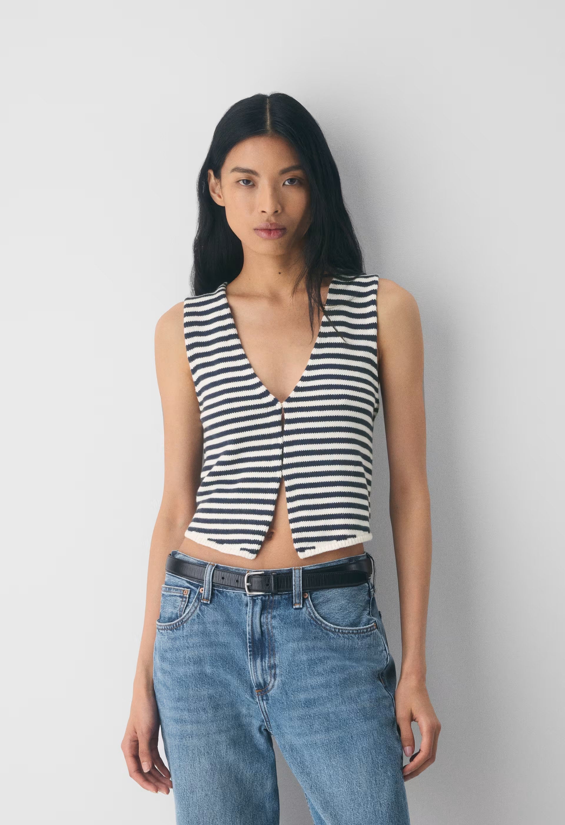 Cotton Charm™ Basque Sweater Vest - LT BIRCH/ ADMIRAL