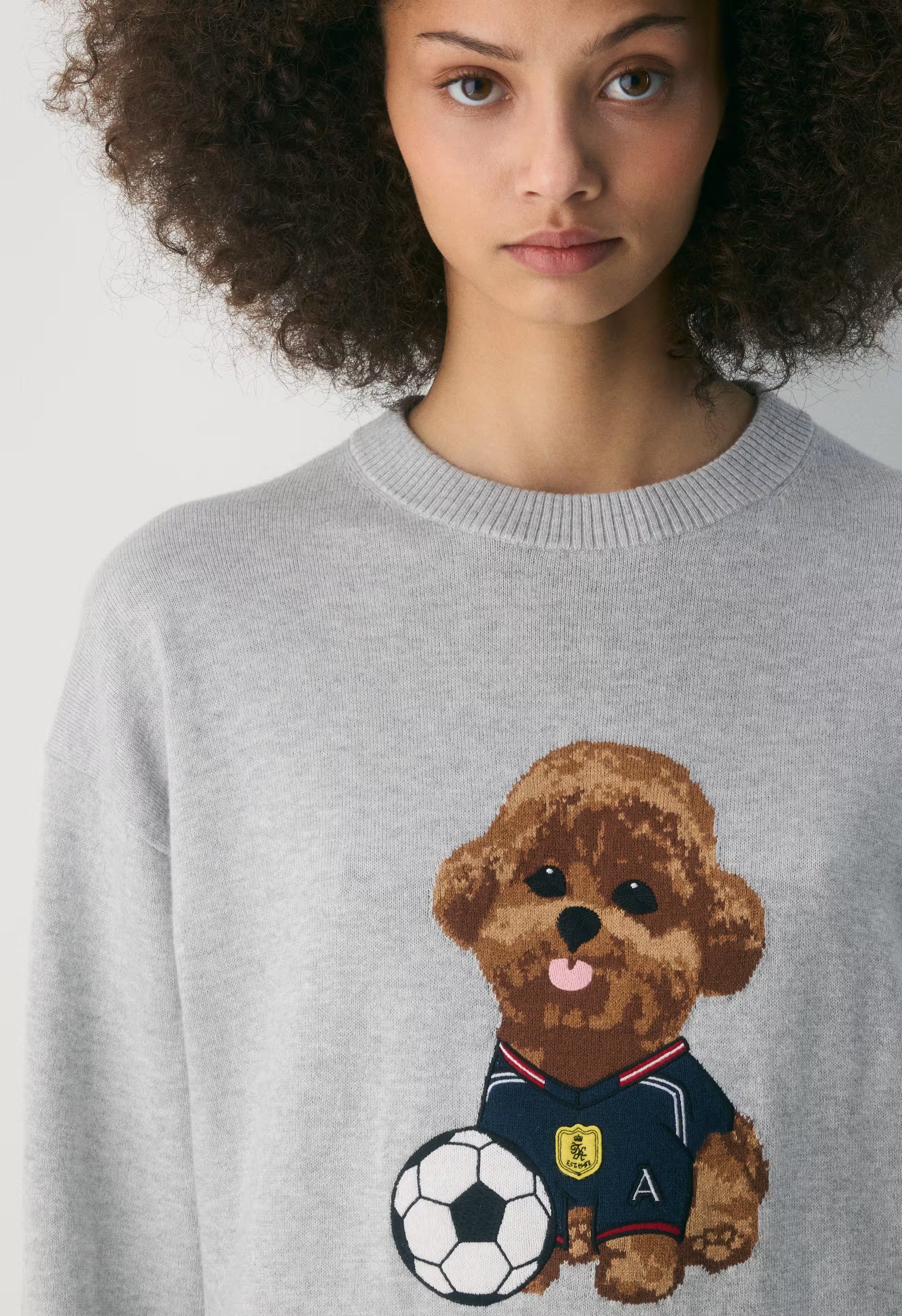 Cotton Charm™ Prep Icon Sweater - HTHR CHROME /BROWN
