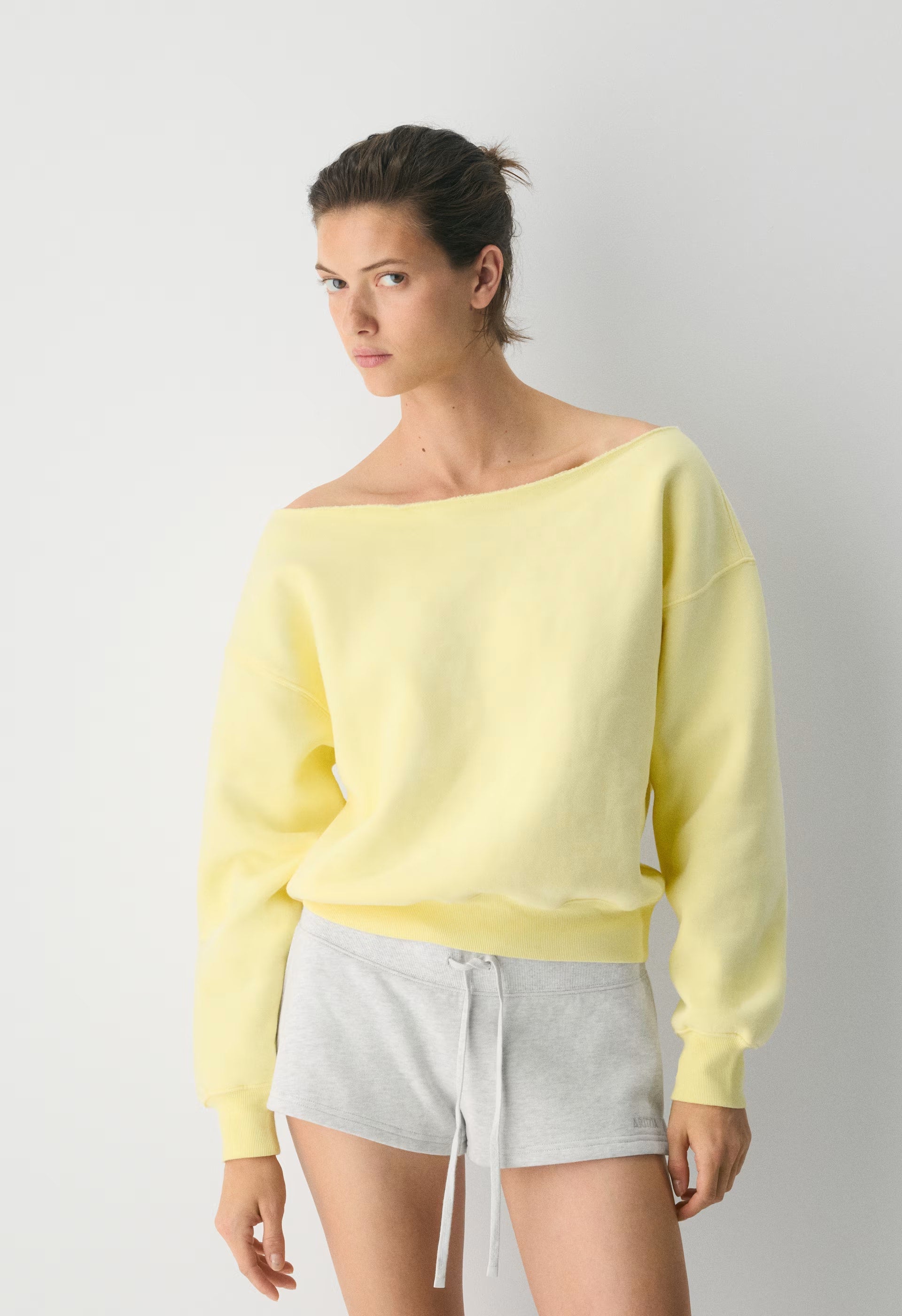 Cozy Sweatfleece BF Off-Shoulder Sweatshirt - LEMONADE