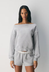 Cozy Sweatfleece BF Off-Shoulder Sweatshirt - MILKSHAKE PINK