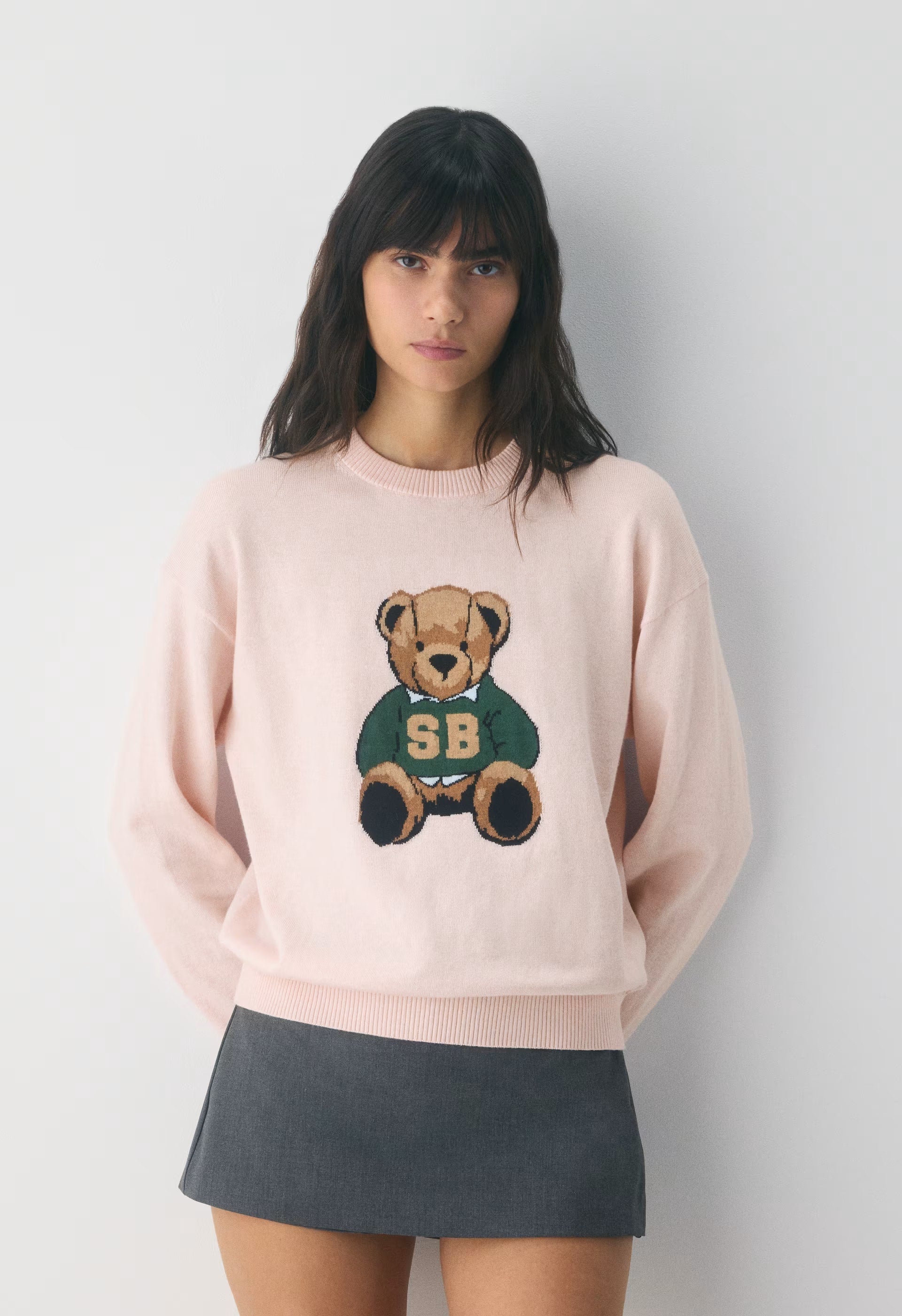 Cotton Charm™ Prep Icon Sweater - SHY PINK / TEDDY BEAR