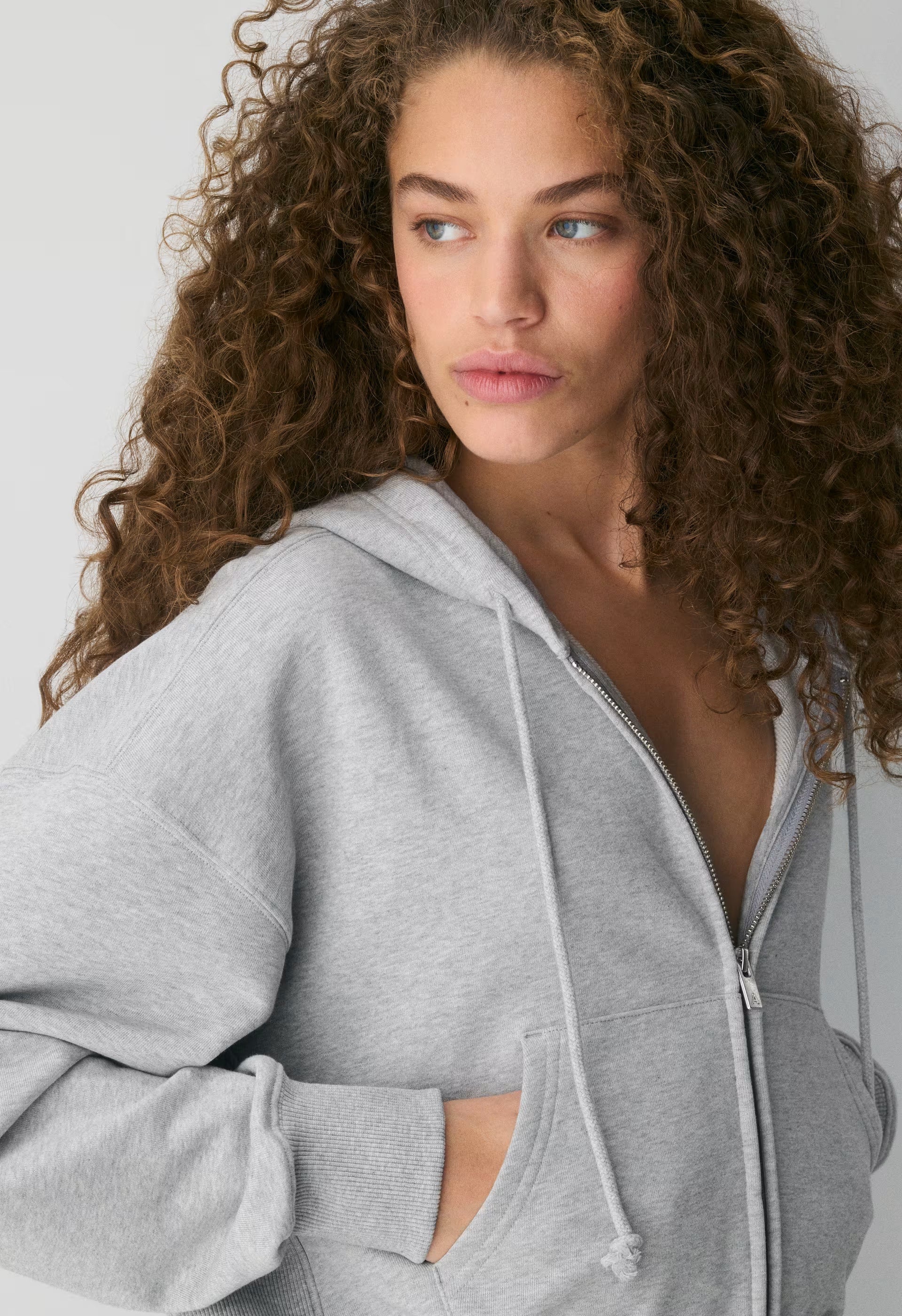 Terry Sweatfleece Boyfriend Boxy Zip Hoodie - HEATHER CHROME