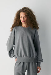 Terry Sweatfleece Mega Crew Sweatshirt - HEATHER DARK GREY