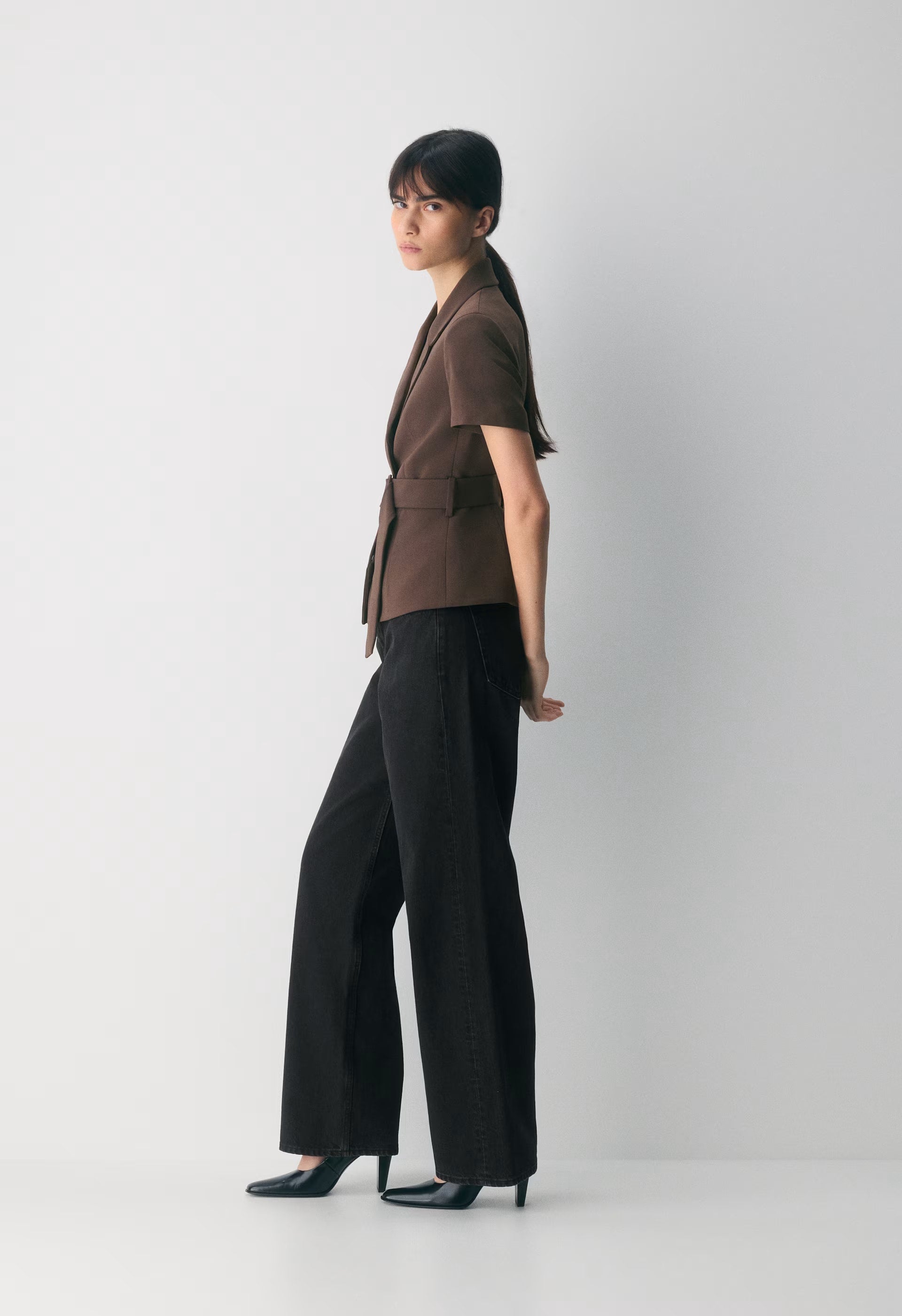 Brynn Shortsleeve Blazer - Sway Crepe - CACAO NIB BROWN