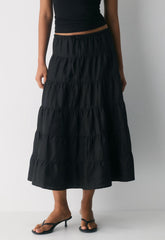 Bouquet Linen Skirt - BLACK