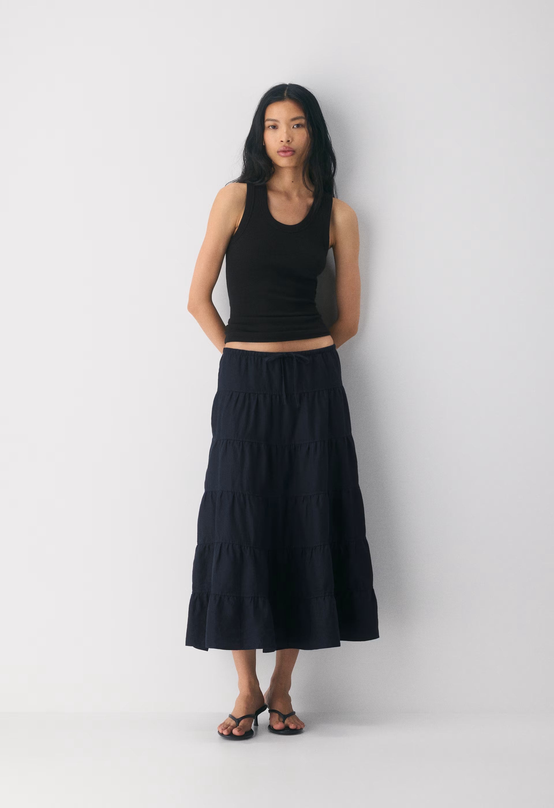 Bouquet Linen Skirt - DARK NIGHT NAVY