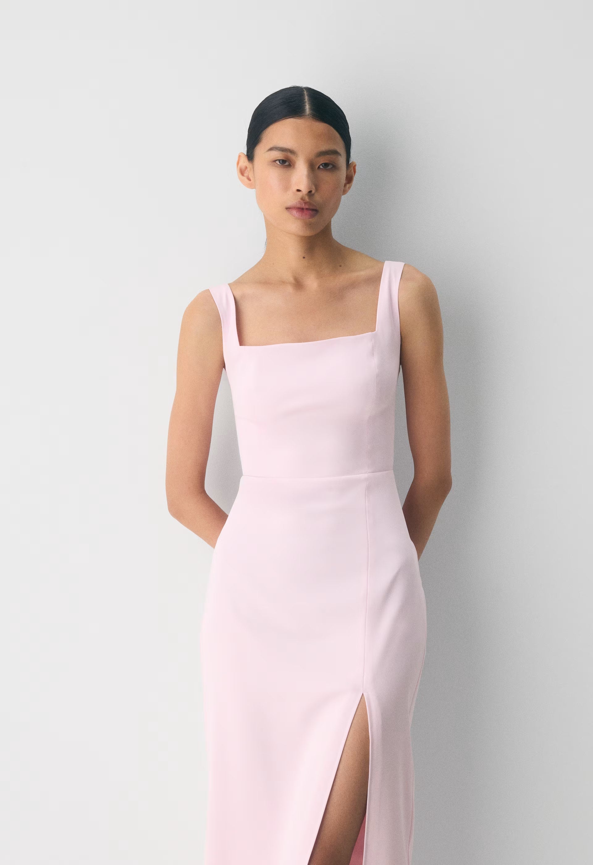 '90s Slit Satin Midi Dress - VILLA PINK