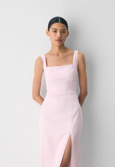 '90s Slit Satin Midi Dress - VILLA PINK