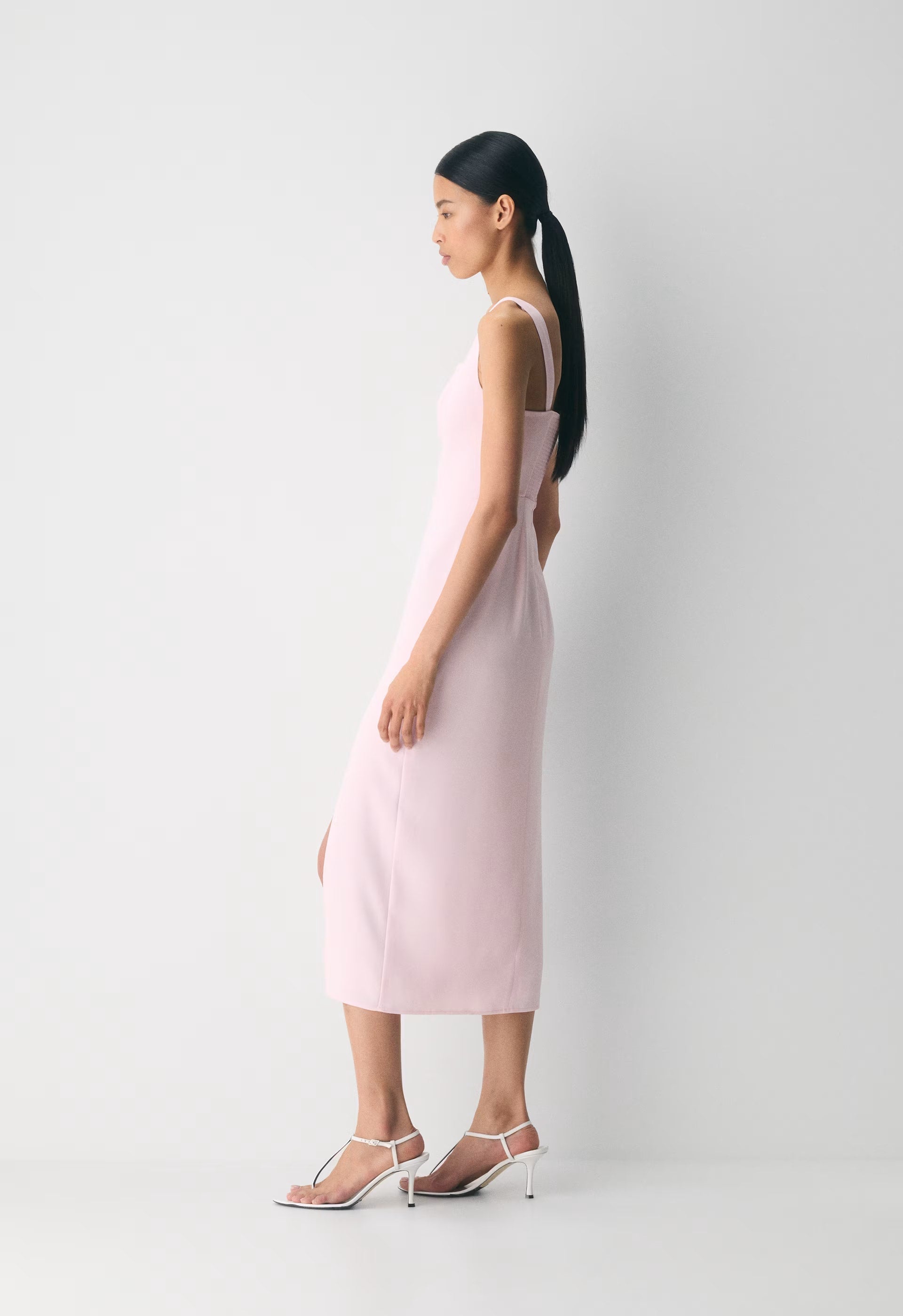 '90s Slit Satin Midi Dress - VILLA PINK