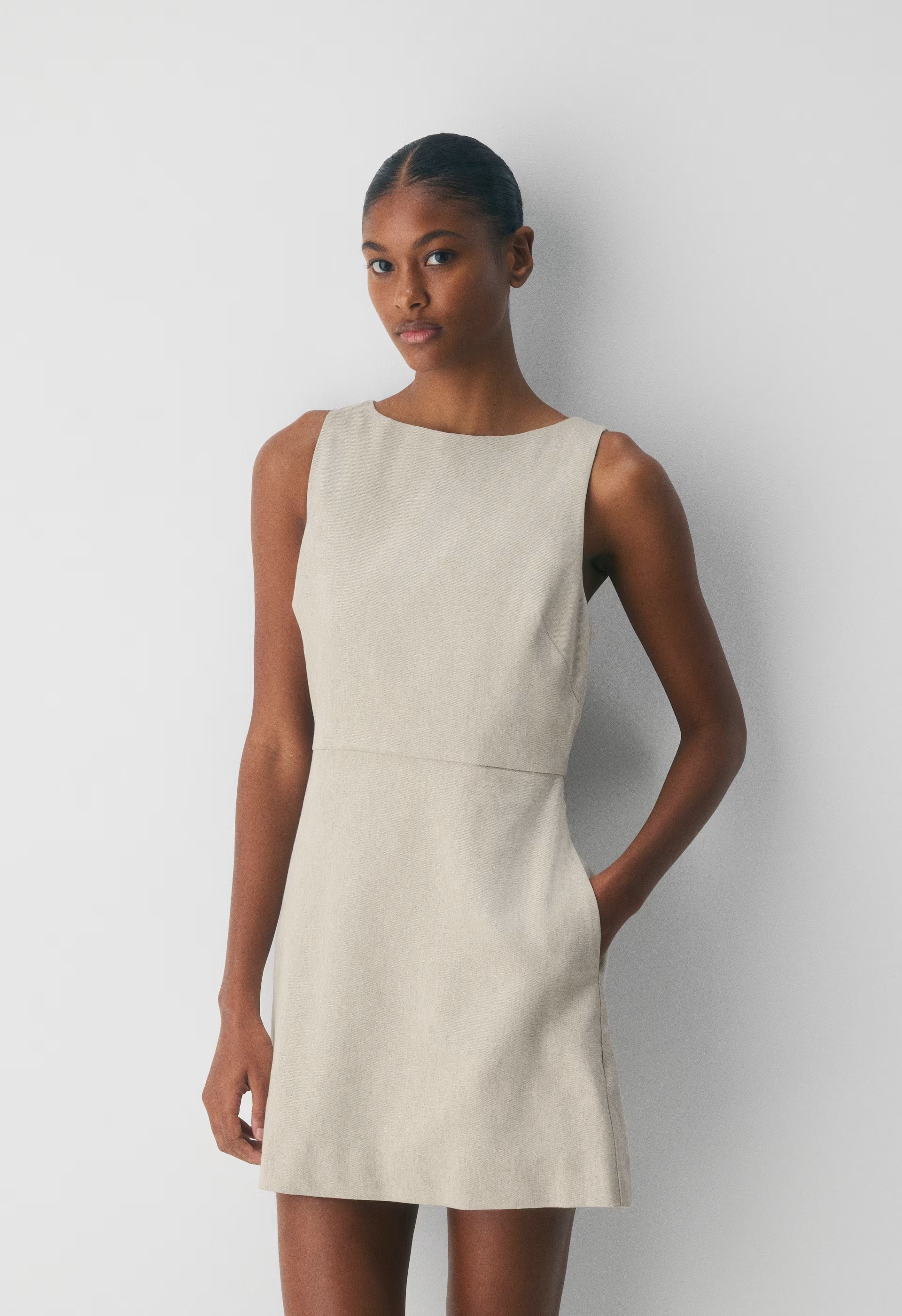 Bond Linen Dress - CBT STRP UNDYD ECR/WT