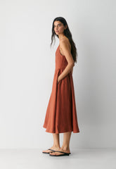 Technique Linen Dress - MARINER TERRACOTTA