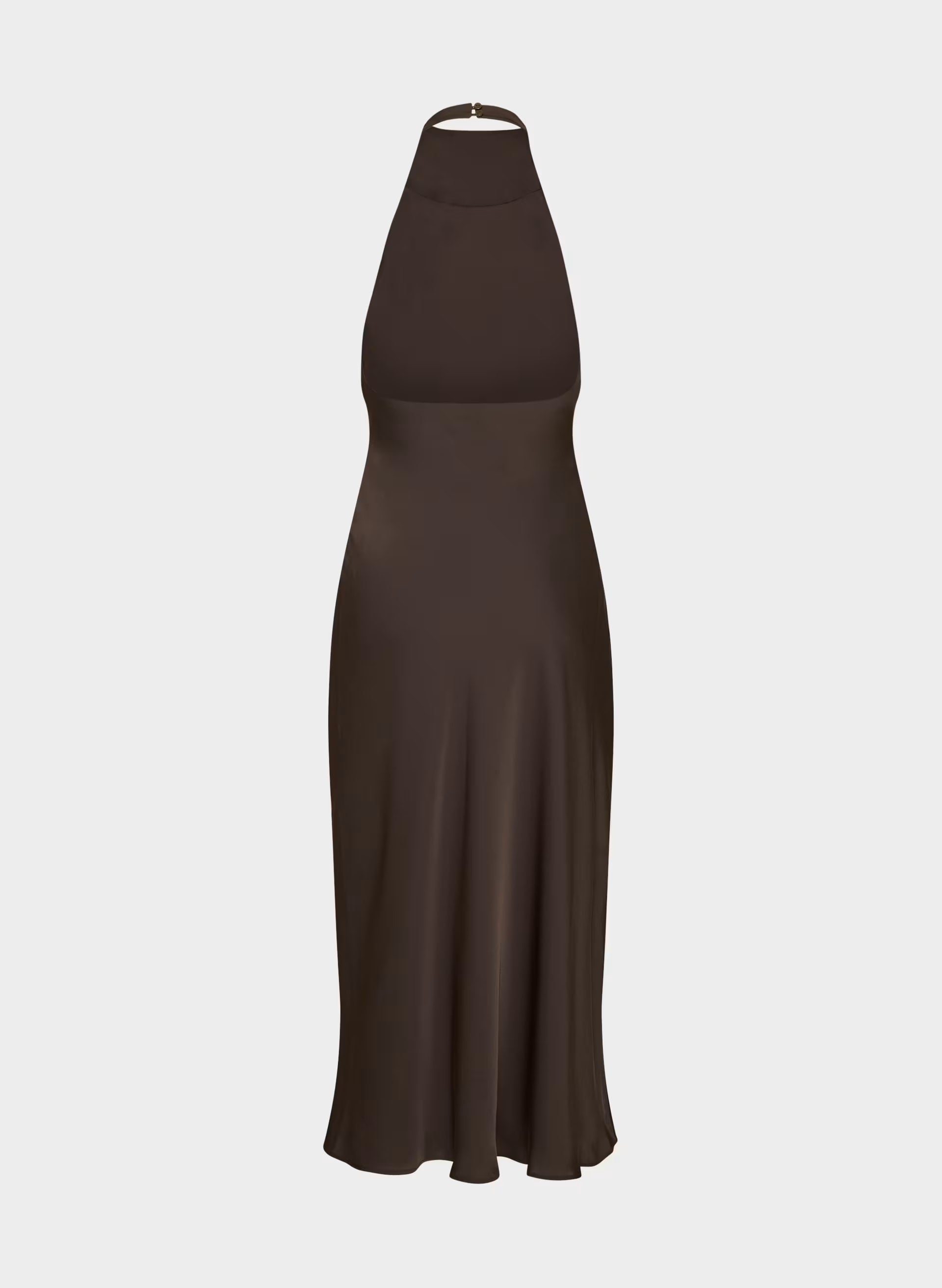 Audience Satin Maxi Halter Dress - RICH MOCHA BROWN