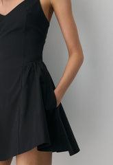 Technique Poplin Mini Cami Dress - BLACK