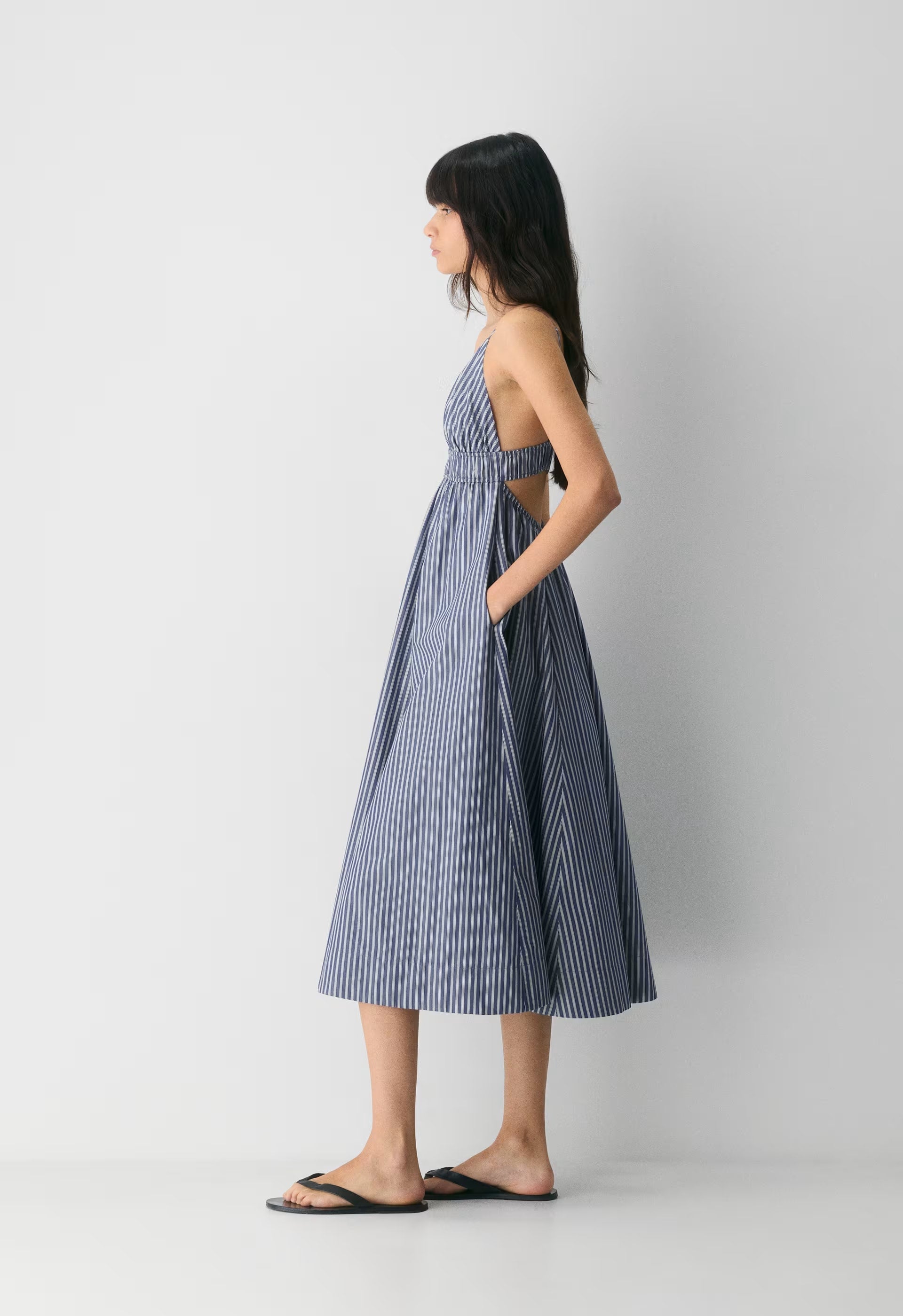 Encourage Poplin Cami Dress - ASTIN STRP B BL/BR WH
