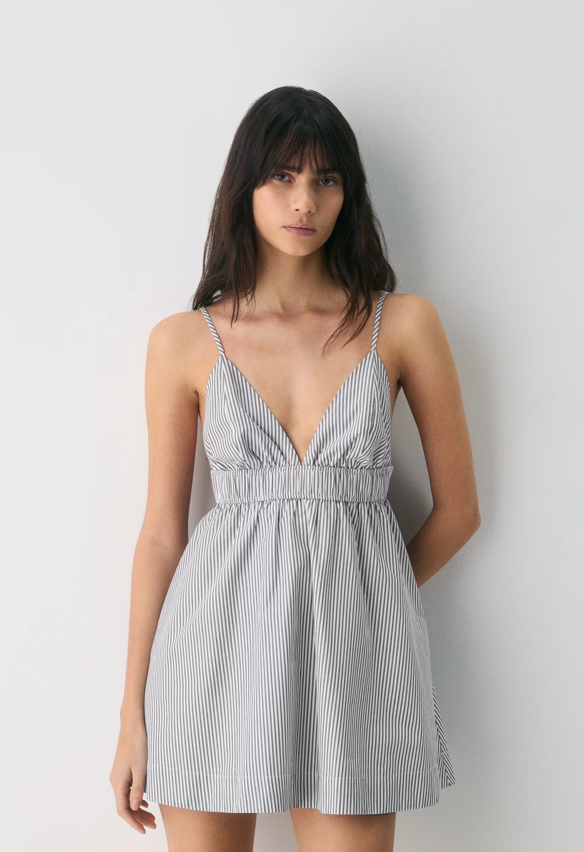 Encourage Poplin Mini Cami Dress - CRMN STRP WT/VNTG NVY