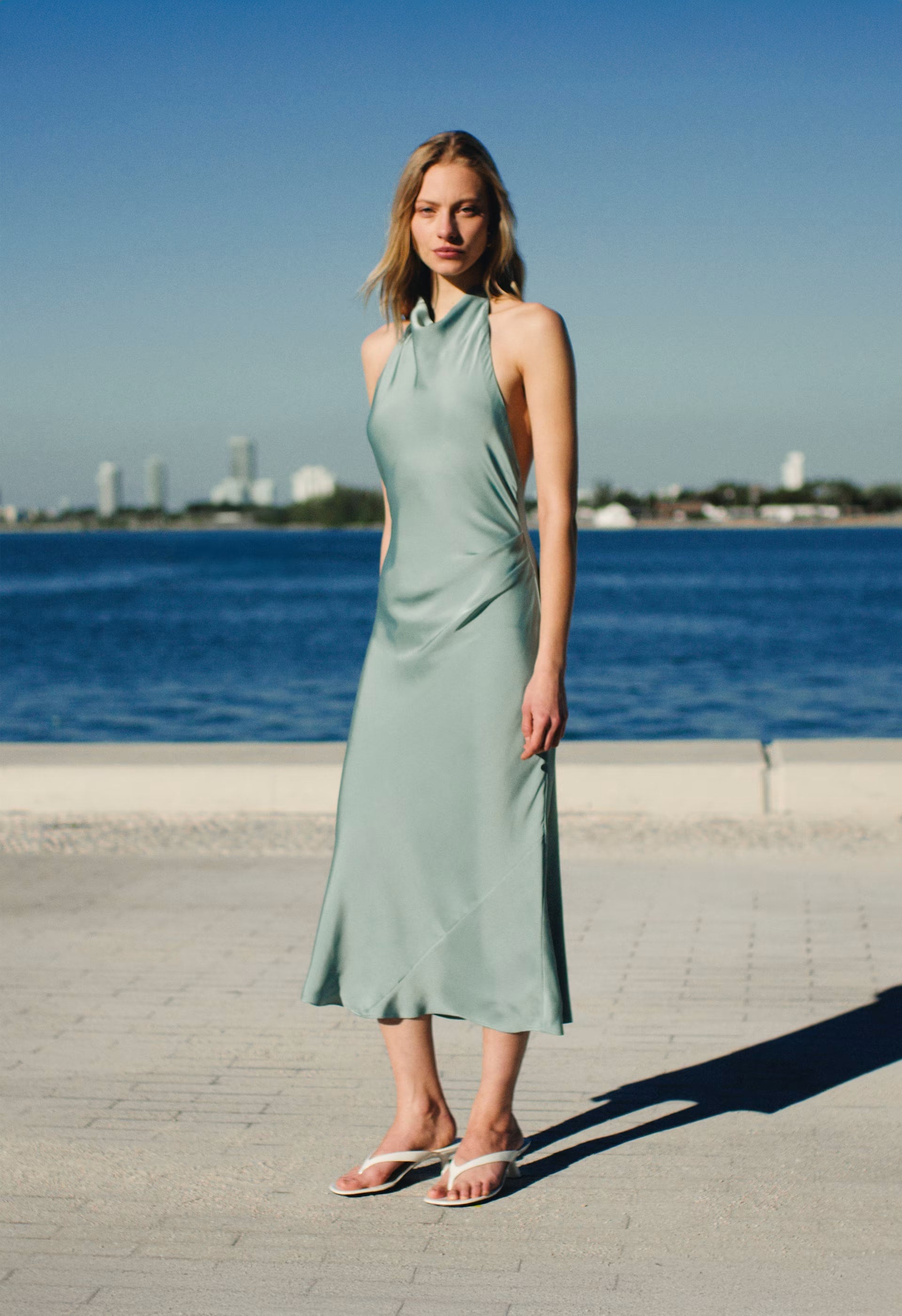 Audience Satin Maxi Halter Dress - GODDESS SAGE