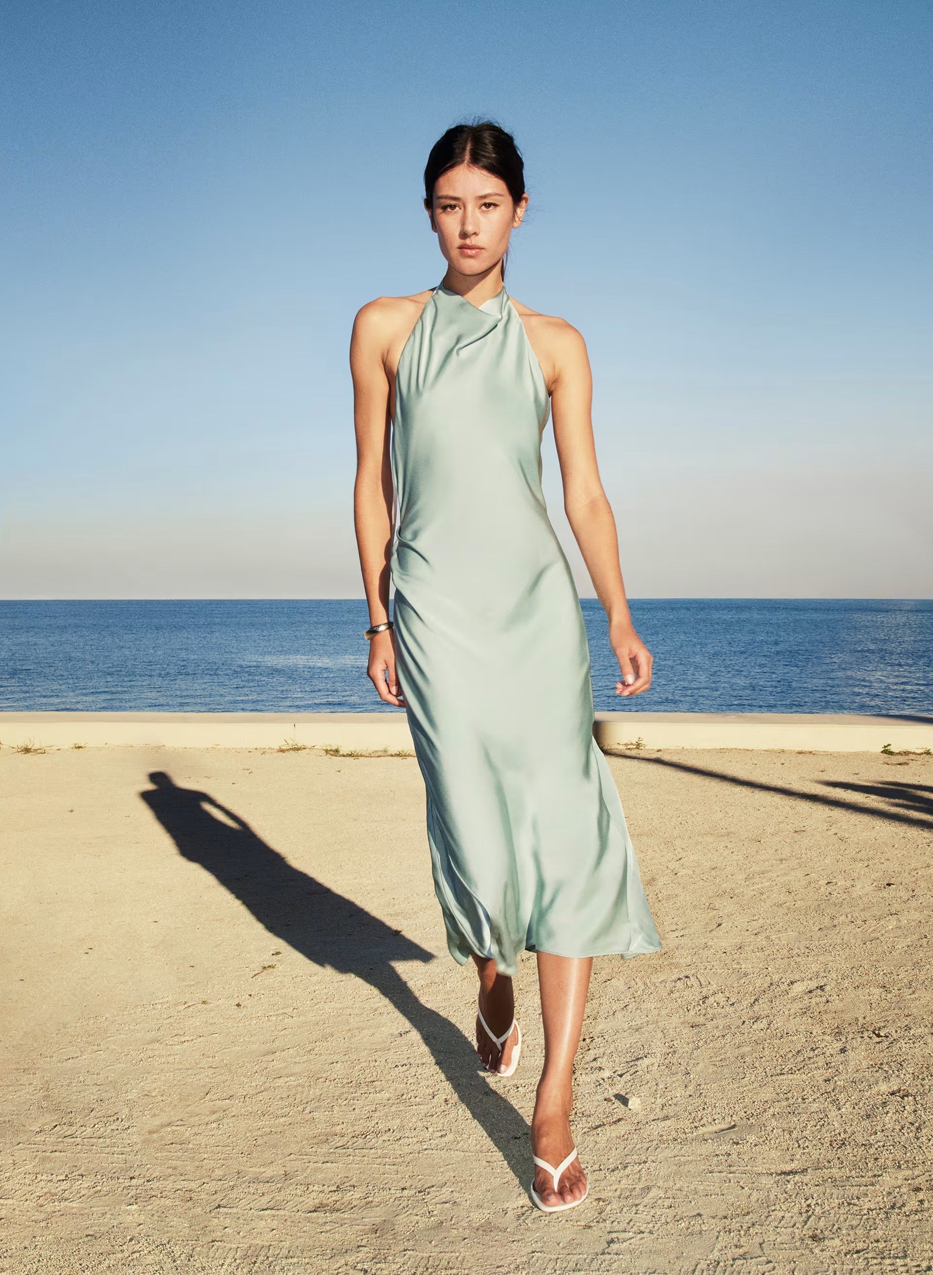 Audience Satin Maxi Halter Dress - GODDESS SAGE